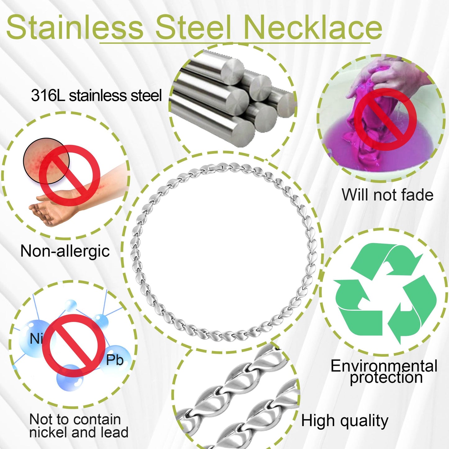 KYOSI Magnetic Necklace for Women, Stylish Leaf Pattern Links, Magnet Necklace with 3500 Gauss, Comfortable Daily Wear Jewelry Gift (Silver)