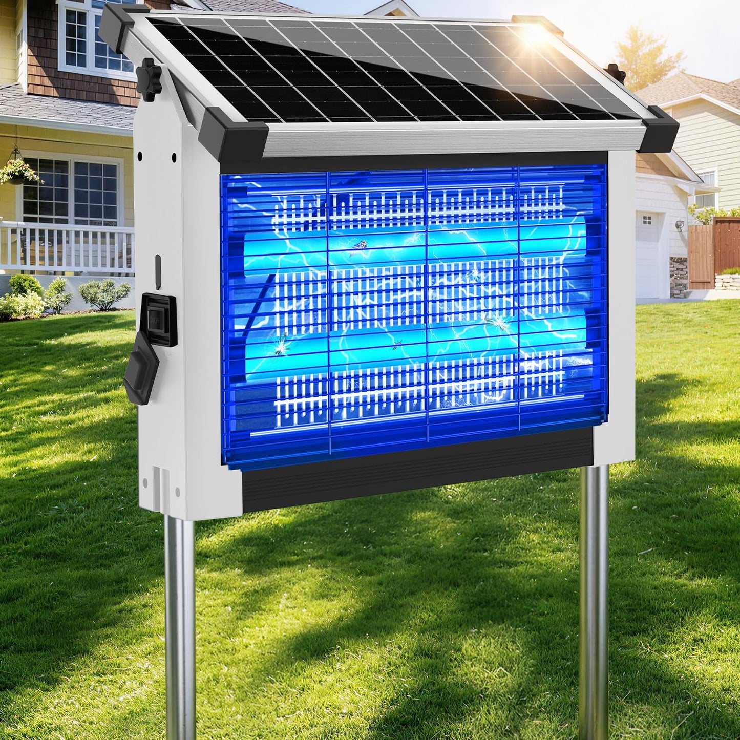 Solar Bug Zapper Outdoor Waterproof, 4500V Rechargeable Mosquito Zapper with Solar Panel Sensor, Auto ON/Off, 10ft Extension Cord & Solar Powered Bug Zapper, Cordless Insect Zap for Patio Yard Garden