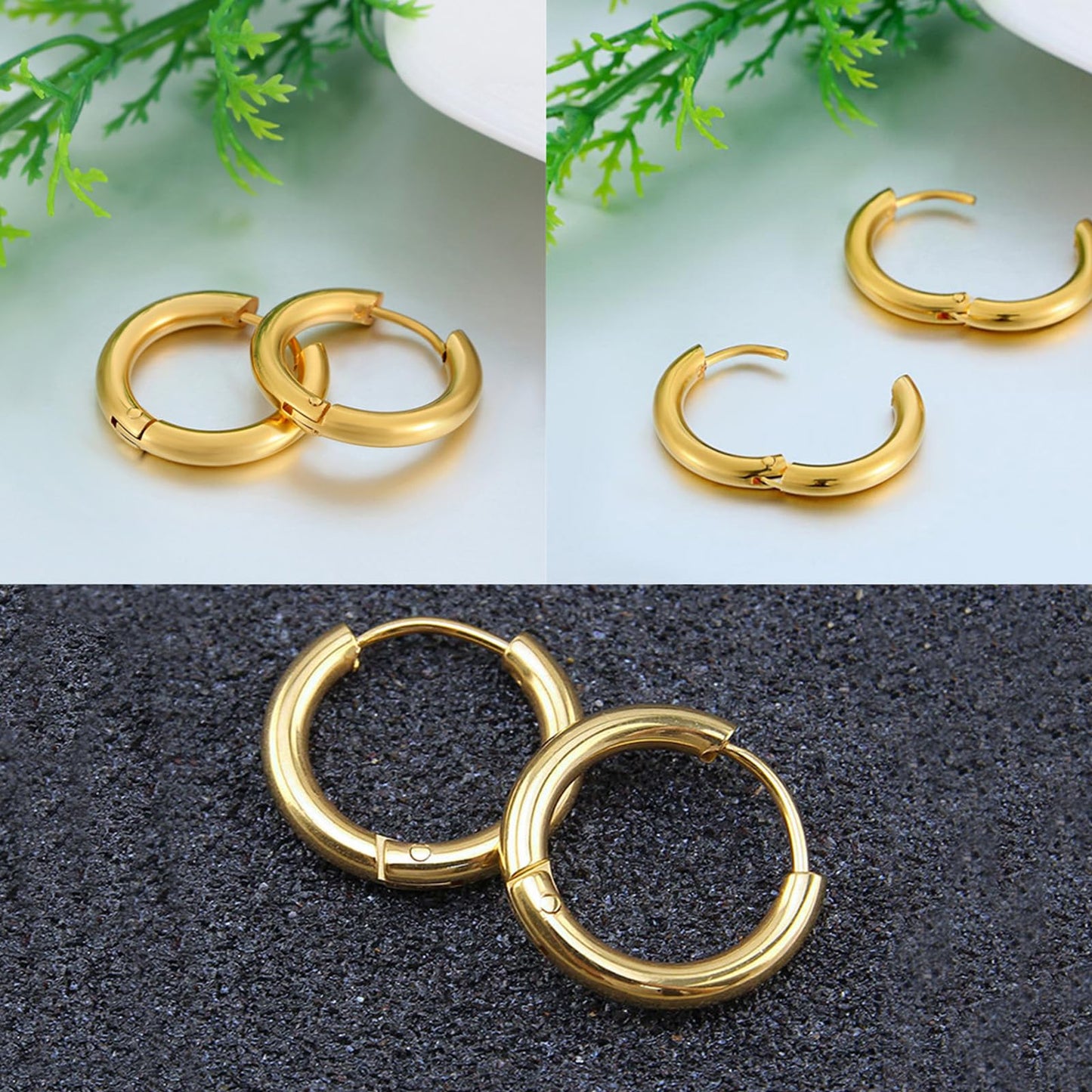 316L Surgical Stainless Steel Huggie Hoop Earrings 8mm Gold Hypoallergenic Earrings Hoop Cartilage Helix Lobes Hinged Sleeper Earrings For Men Women(B01:8mm Gold(THK 2.0mm))