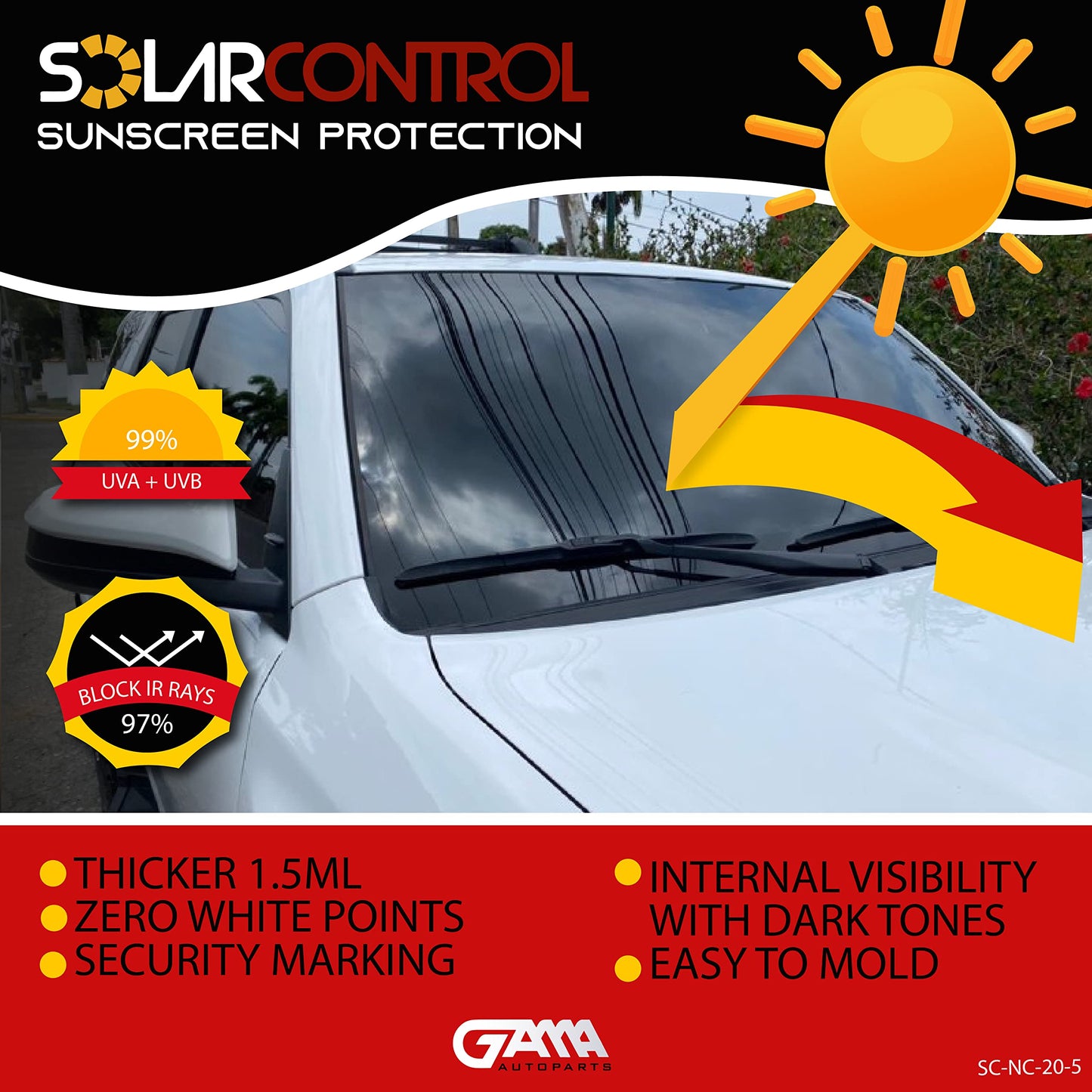 SOLARCONTROL Window Tint Car Film 2PLY 100% UV Rejection 20" X 100FT Nano Ceramic Shade Roll Universal Fit Privacy Sun Block and Scratch Resistant 95% Infra-red Rejection IRR (5% Darkest Shade)