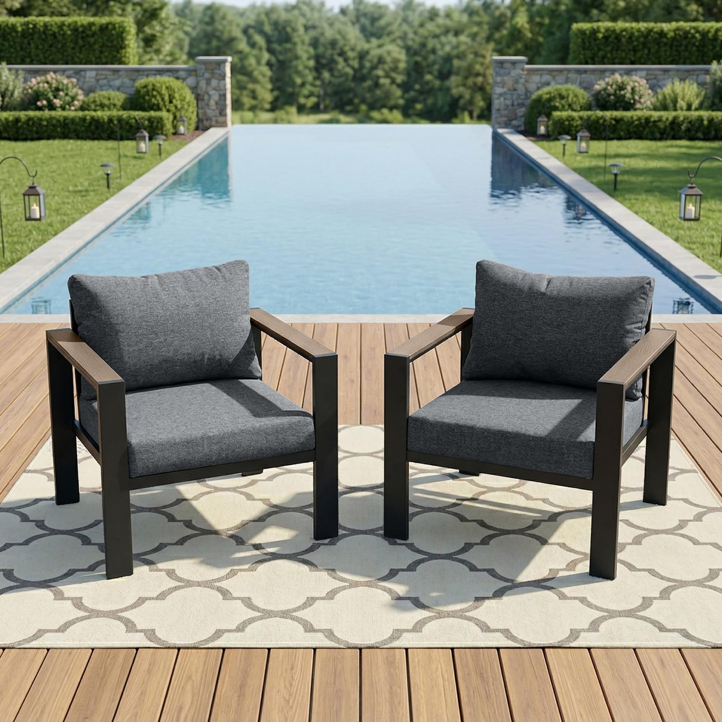 SAILARY Outdoor Patio Furniture Set 2 Pieces Armchair with Washable Thick Cushions, Luxury Aluminum Patio Furniture Chair Modern Outside Sectional Set for Porch, Balcony, Deck, Yard, Gray