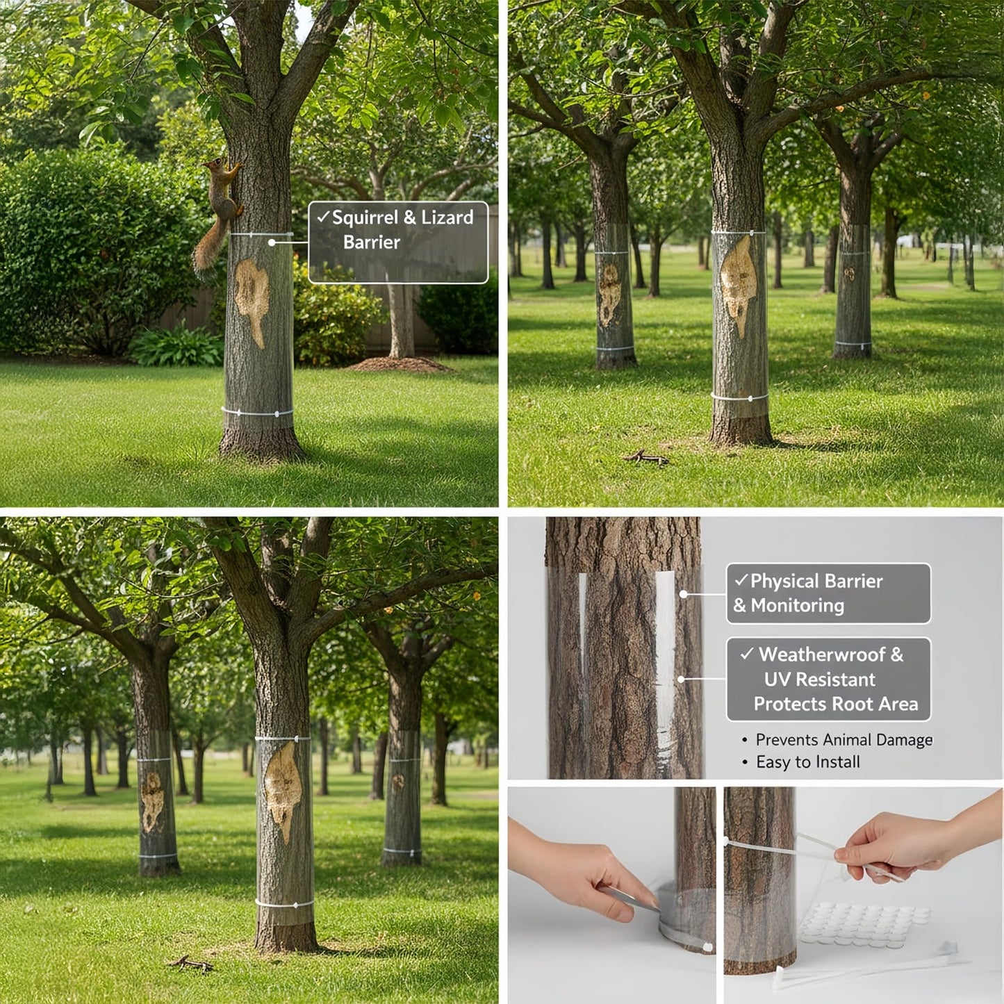 IWCR Durable Iguana Tree Wrap Tree Trunk Protector - Clear Tree-Safe Guard for Climbing Prevention, Rodent Barrier Kit with 54 Double-Sided Tapes & 10 Zip Ties (196" x 7.8")