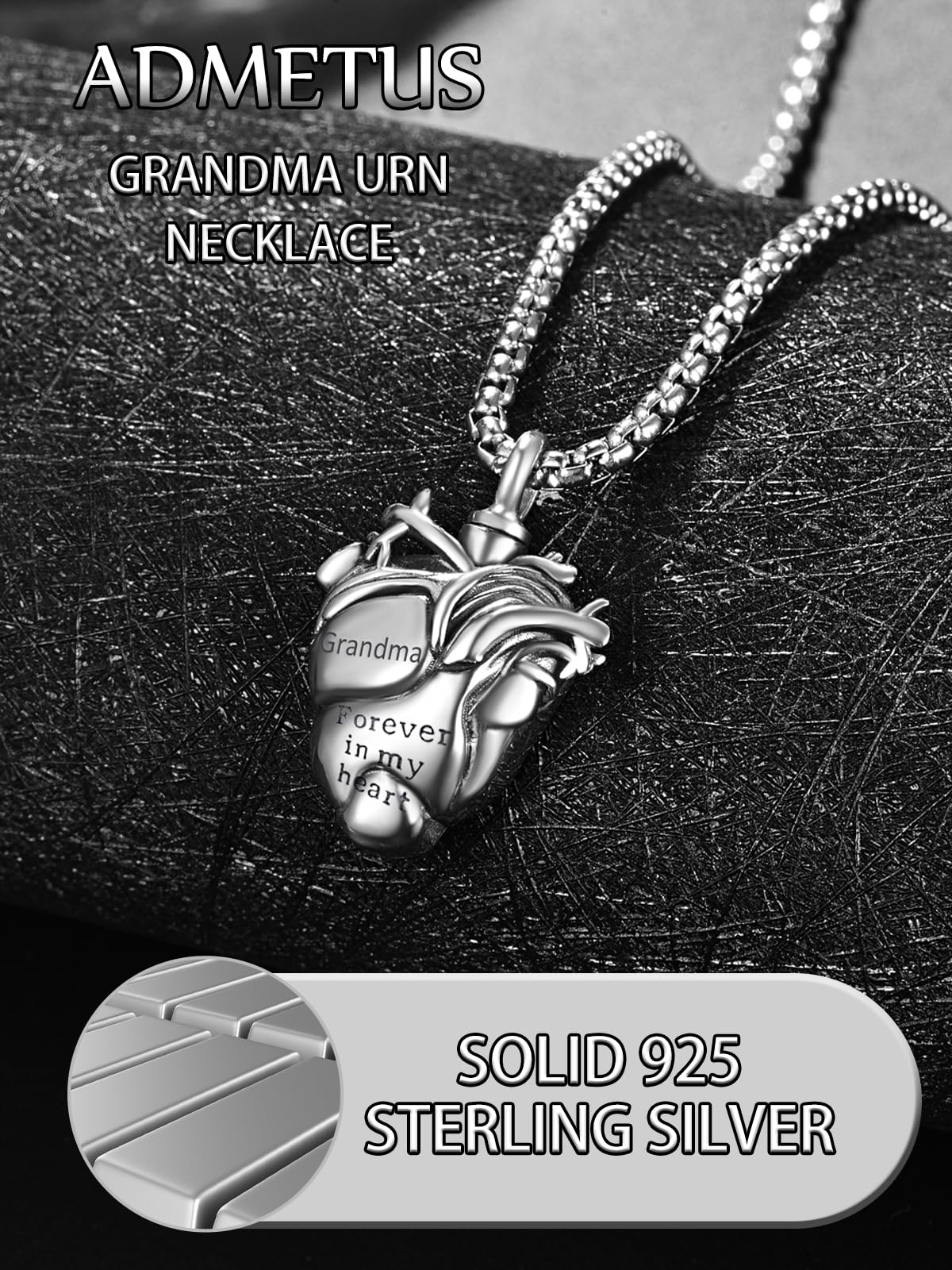 Anatomical Heart Urn Necklaces for Ashes Sterling Silver Ash Pendants Cremation Jewelry Grandma Keepsake Pendant Memorial Jewelry Gifts for Loss of Grandma