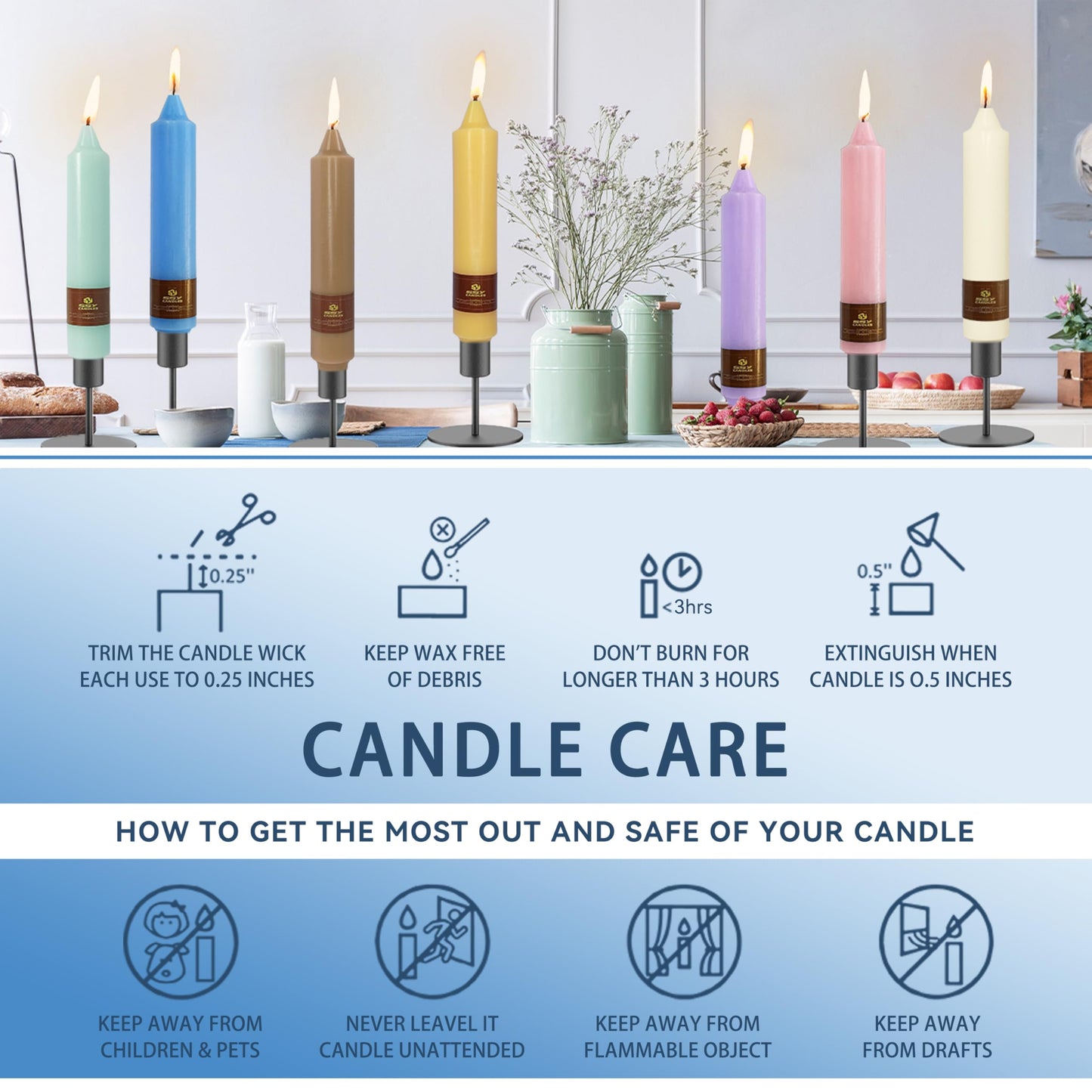 4 PCS Dark Blue Taper Candles 7 inch Short Taper Candle Unscented Candlesticks Smokeless Candle Sticks for Dinner Wedding Home Decoration Candles