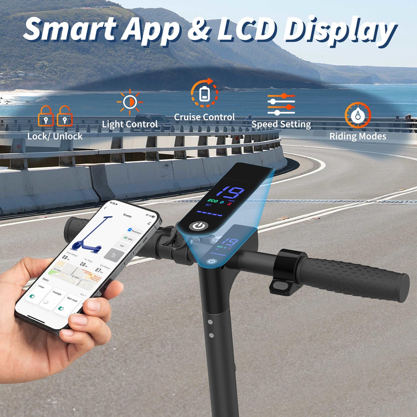 Folding Electric Scooter for Adults with Seat- 19MPH & 21-Mile Range, 350W Motor, 8.5" Solid Tires with App Control & Dual Brake System - UL2272 Certified Commuter E-Scooter
