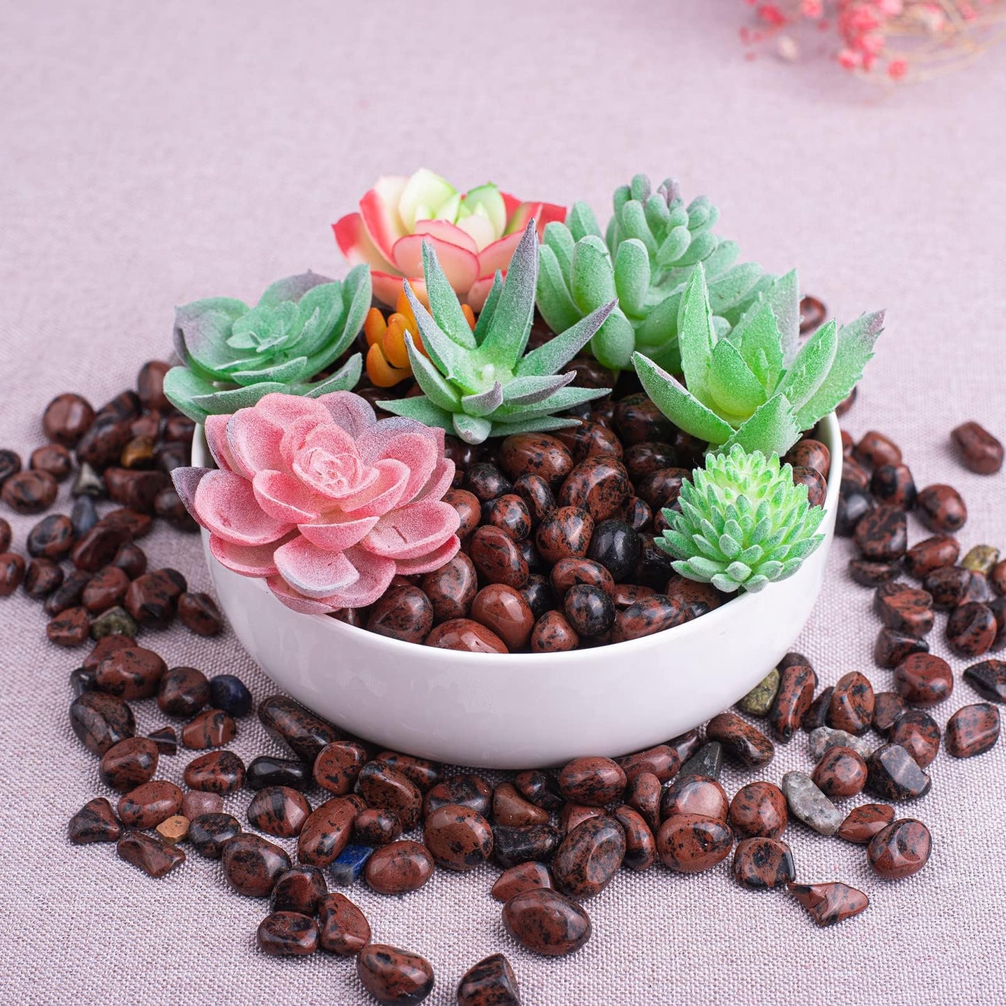 SigMntun Polished Mahogany Obsidian Crystal Stone Set - 72 Pcs Handpicked Tumbled Gemstones Rocks Quartz, Pebbles for Reiki, Chakra, Healing, Home Decor, 0.5" - 10 oz Mahogany Obsidian