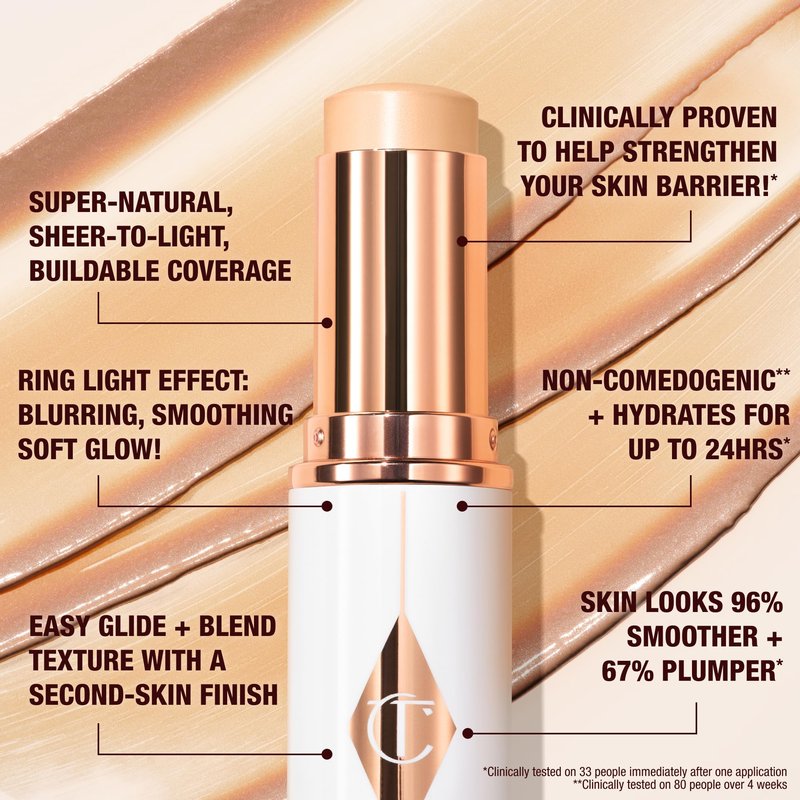 Charlotte Tilbury Unreal Skin Tint & Sheer Glow Hydrating Foundation Stick - Cream Foundation Makeup with Sheer-to-Light Coverage & a Buildable Formula - Blurring, Smoothing & Nourishing - 10 Tan