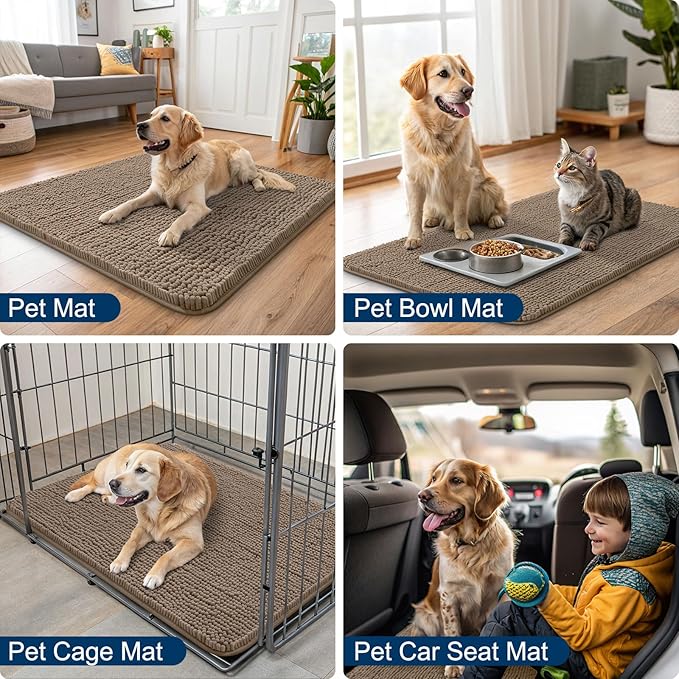 Smiry Dog Door Mat for Muddy Paws 45x27, Absorbs Moisture and Dirt Doormat, Non-Slip Washable Quick Dry Chenille Front Door Mat Indoor Entrance, Entryway Carpet for Inside Floor, Camel