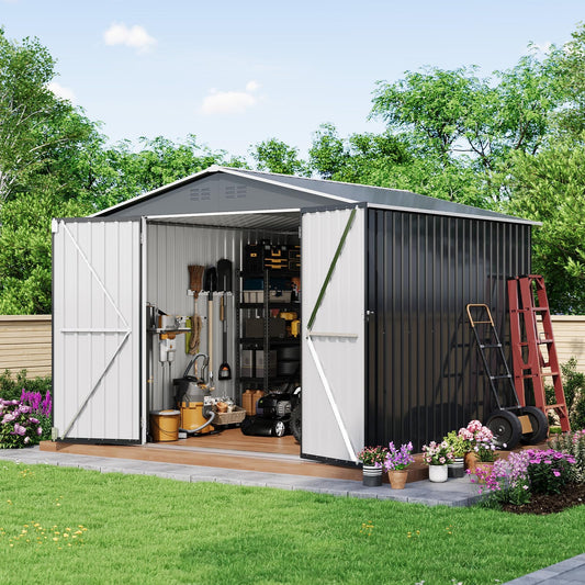8x8 FT Metal Storage Shed, Outdoor Garden Tool Shed with Lockable Door and Air Vents, Steel Utility Storage for Backyard, Yard, Patio, Bike, Lawn Mower, Equipment