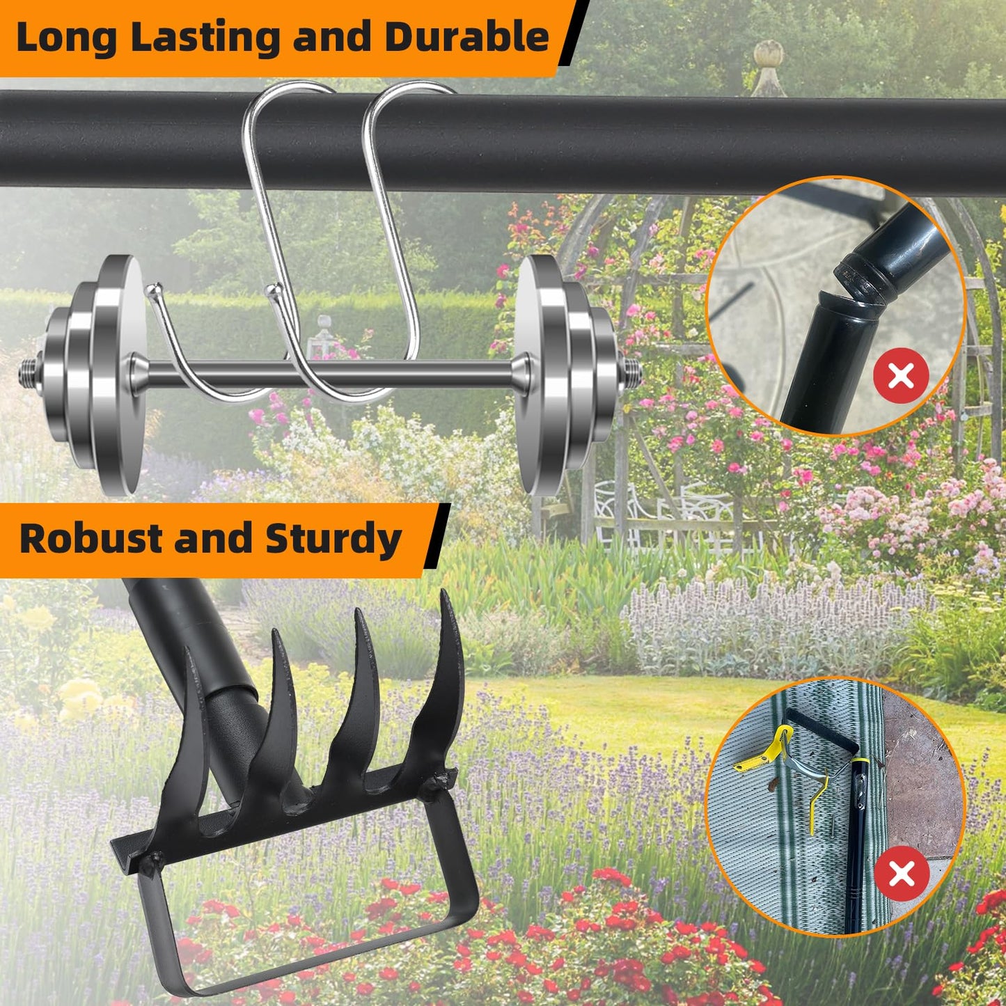 Weed Puller with 62.6” Adjustable Long Handle, Heavy Duty Stirrup Hoe, 4 Tines 2 in 1 Garden Cultivator for Weeding and Soil Loosening, Black