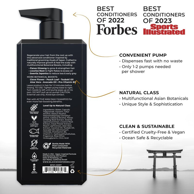 BLACKWOOD FOR MEN Active Man Daily Hair Conditioner for Men, Thickening Conditioner, Deep Nourishing Treatment for Shine, Hair Loss & Dandruff - Natural Vegan Formula Sulfate-Free, Paraben-Free,17 oz