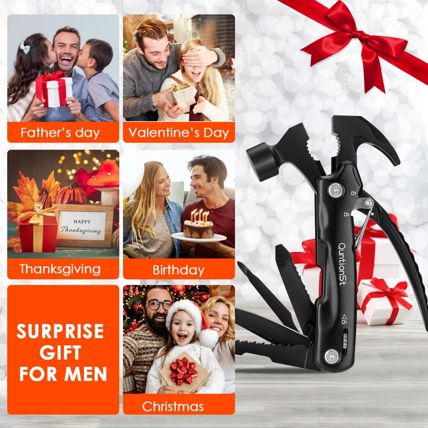 Birthday Gifts for Men,12-in-1 Hammer Multitool,Christmas Stocking Stuffers for Him Adults Dad Husband Boyfriend, Camping Essentials Mens Gift for Him, Fathers Day Gift Idea,Mini Multi Tool