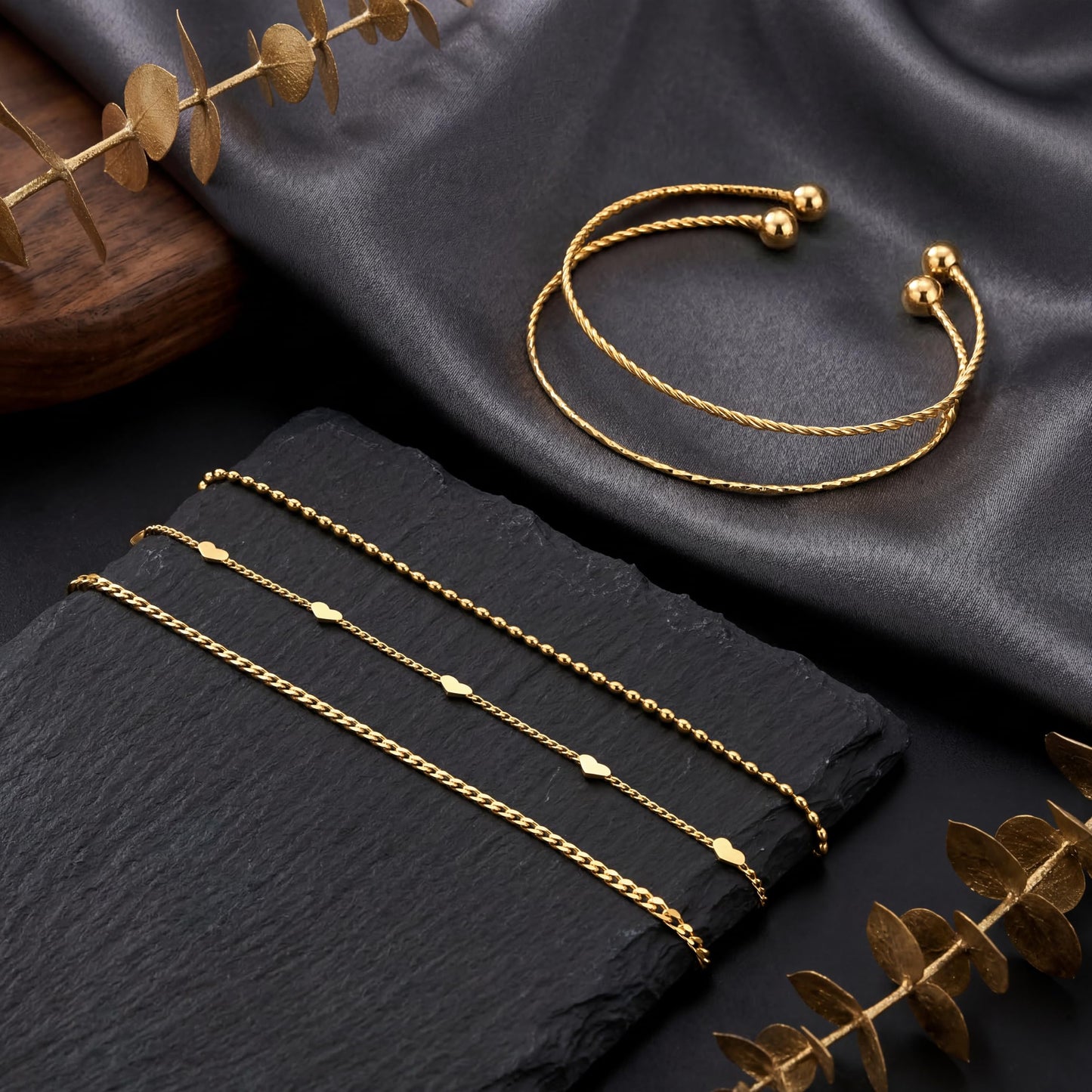 Dainty Gold Bracelets Set for Women Stackable, 14K Gold Plated Stainless Steel Layered Bracelets, Simple Waterproof Non Tarnish Link Chain Bracelets, 5Pcs Jewelry Gifts fpr Women