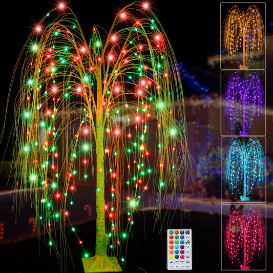 6Ft LED Lighted Tree Weeping Willow Tree Outdoor, 18 Colors Changing Light Up Willow Trees Remote Control for Indoor Outside Home Wedding Halloween Christmas Decorations
