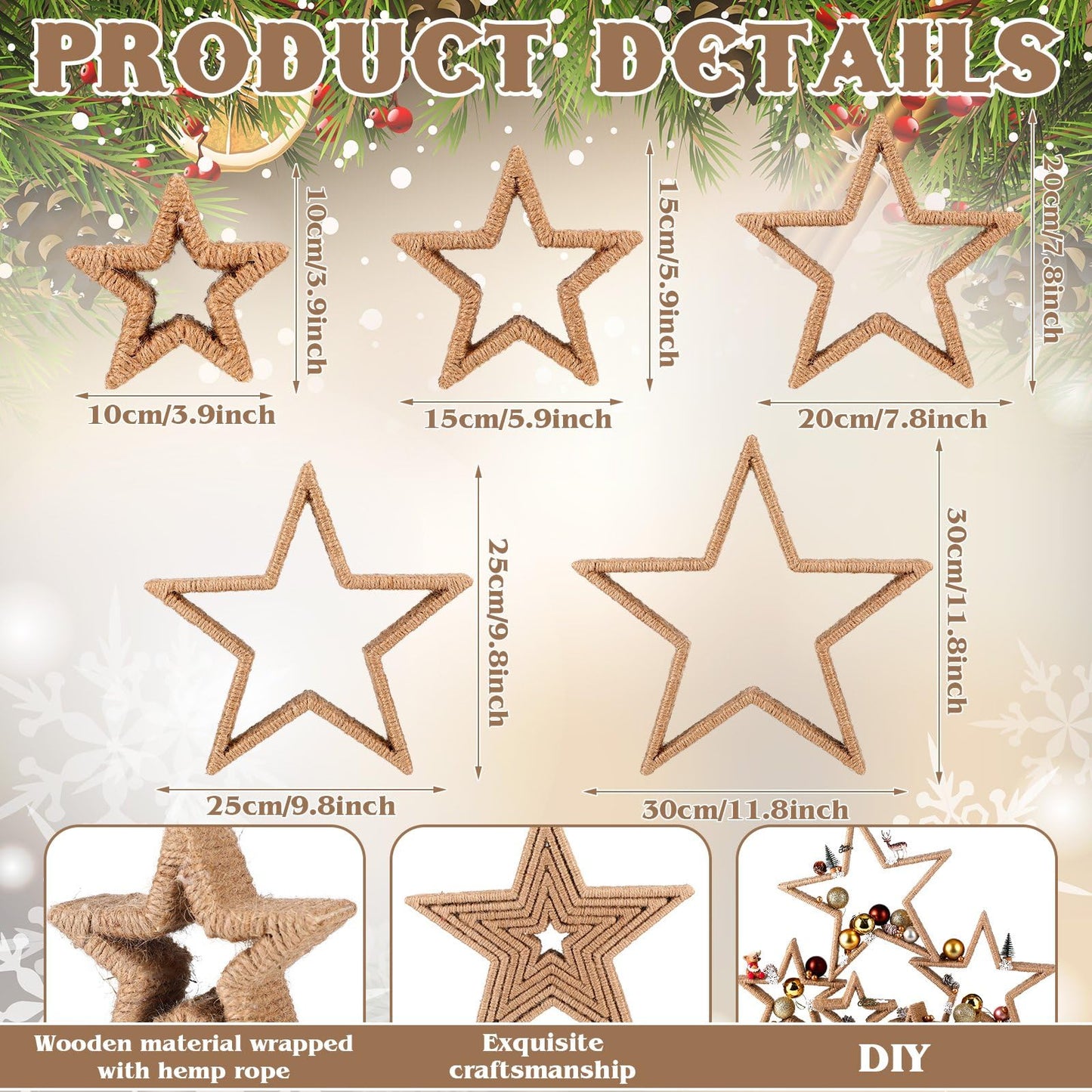 Vercraft 5 Pcs Lighted Wooden Stars Patriotic Star Table Centerpiece 4th of July Burlap Rope Tabletop Decor Signs for 250th Anniversary DIY Crafts Independence Day Memorial Day Party Office Home Shelf