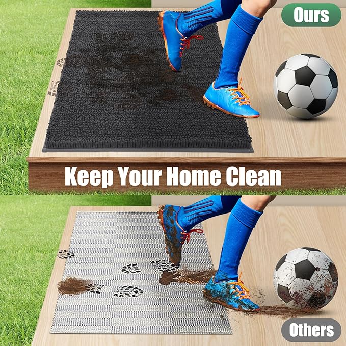 IM HOME Chenille Absorbent Outdoor Doormat 60" x 48", Washable Muddy Door Mats for Dog Non Slip Indoor Doormats Dog Mat for Muddy Paw Front Inside Doormats for Entryway Dark Gray
