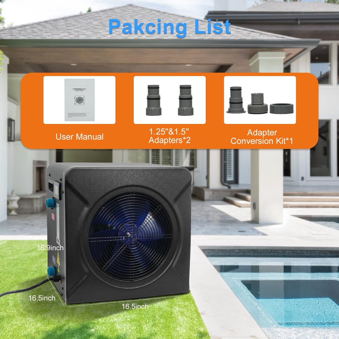 DOEL Mini Swimming Pool Heat Pump, 17100 BTU Electric Pool Heater for Above Ground Pools Heating or Cooling, Titanium Heat Exchanger, 115V 60Hz