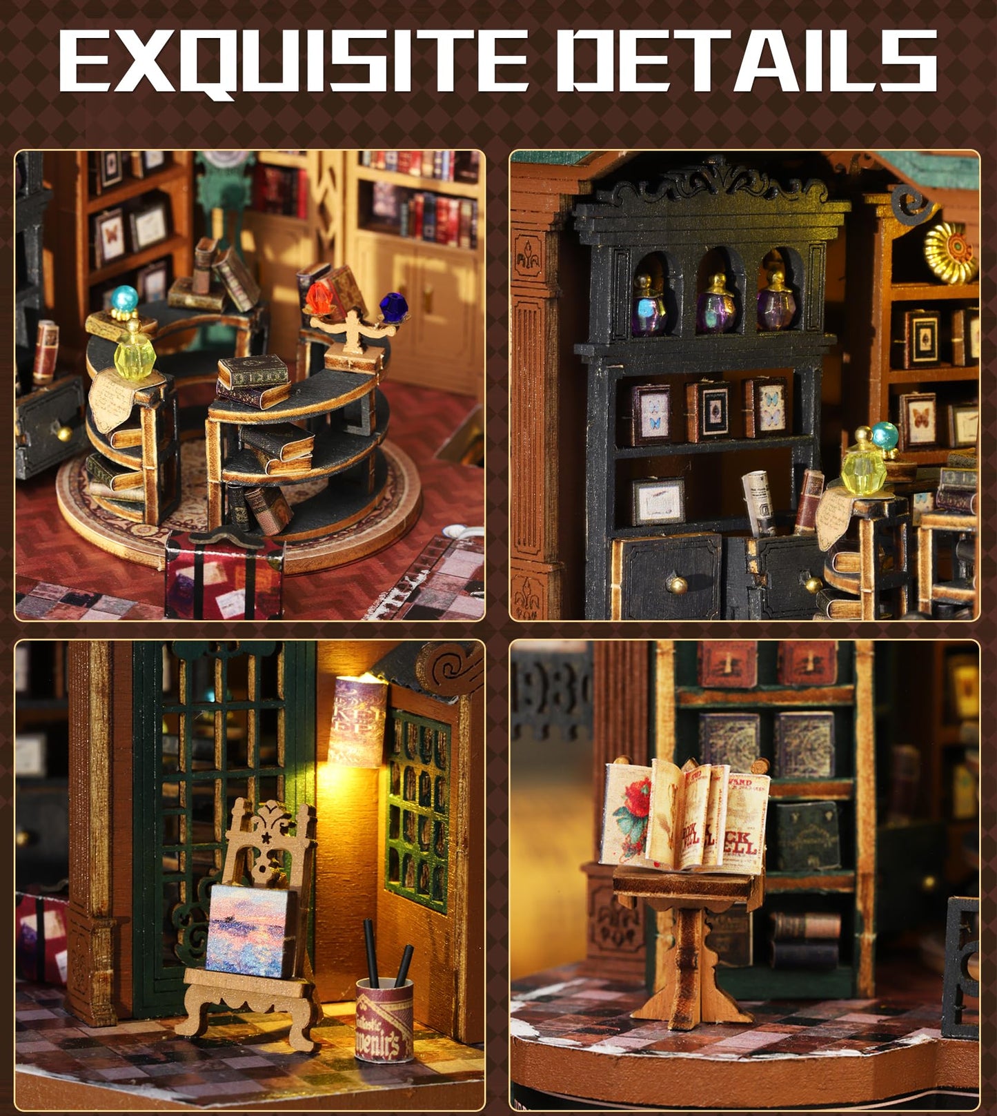 Spilay DIY Miniature House Kit, DIY Dollhouse Kit with Music Box, Forest Adventures 3D Wooden Puzzle Book Nook Kit for Adult, Bookshelf Decor&Gift for Birthday Halloween Christmas