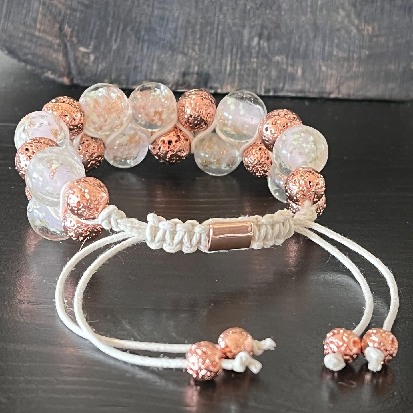 ARTSY Crafts Glow in The Dark Firefly Beads Bracelets, 7 Chakras Crystal Mermaid Glass Beaded Bracelets for Anti Anxeity Healing Energy Money Wealth Abundance Stackable Bangle Wristband (2-Row Pink)