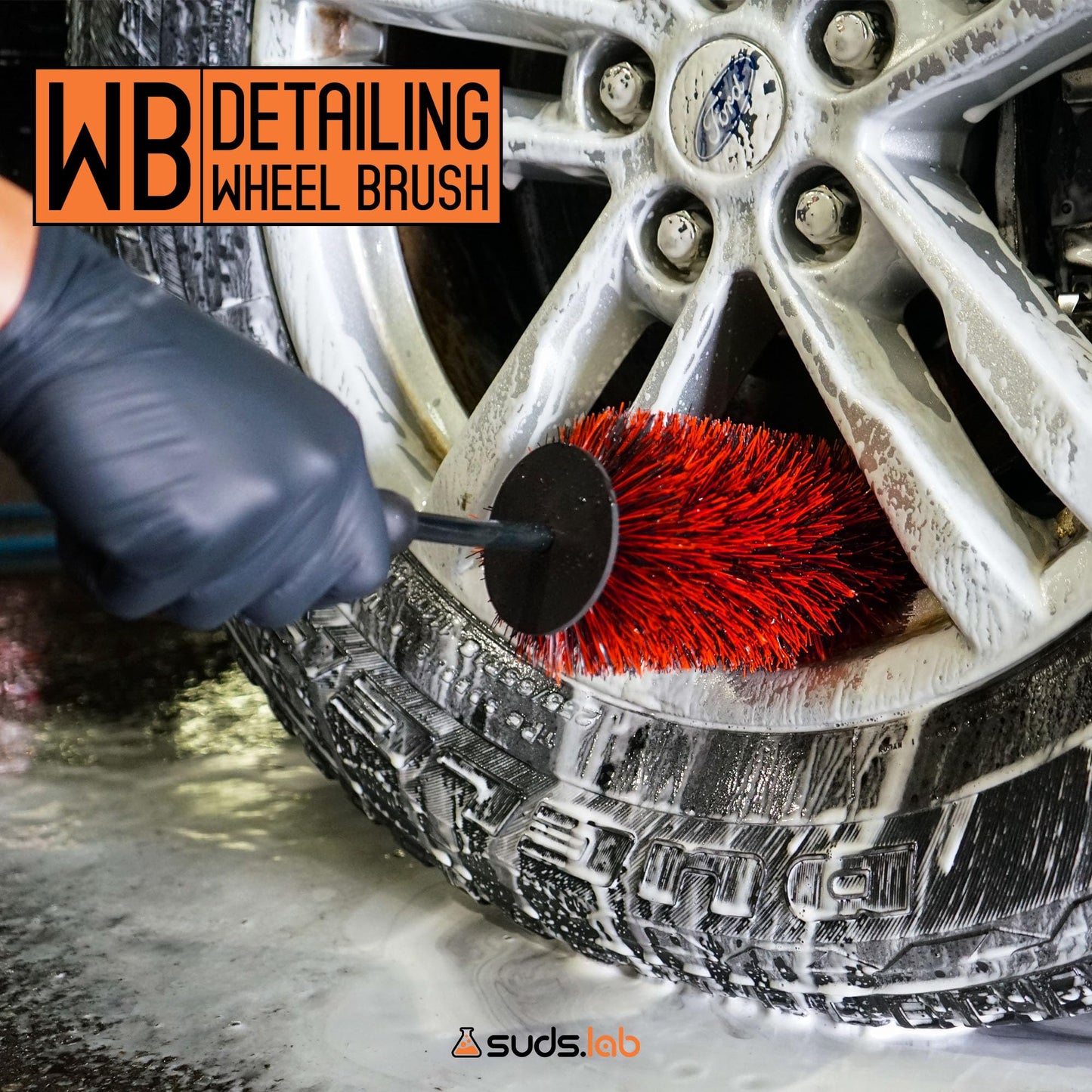 Suds Lab WB Premium Detailing Wheel Brush for All Vehicle Types – 17.7" Ultra-Soft and Scratch-Free Reusable Rim, Wheel, and Tire Brush for Deep Cleaning