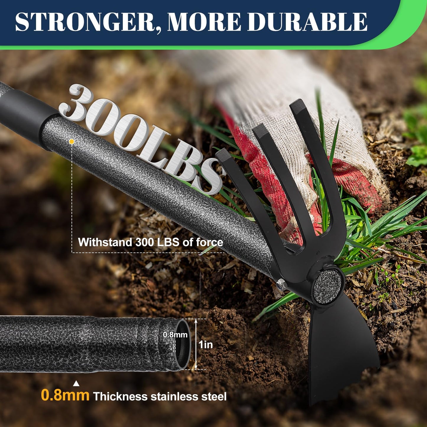 EUIJOIP Multi-Purpose Garden Hoe Tool – Heavy Duty Adjustable (16"-45") with Ergonomic Handle, Anti-Rust Coated Steel, for Weeding, Digging, Cultivating – Lawn, Farm, Outdoor Use