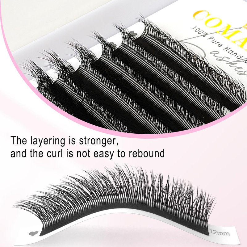 CoMango Fox Eyelashes Extension Flying YY Lashes 5D Mutil-layer Y Shaped Lash Mink Premade Lash Fans C/D Curly Foxy YY Lashes Natural Fluffy Handmade Individual Eyelash Fans(Black,5D-D-9mm)