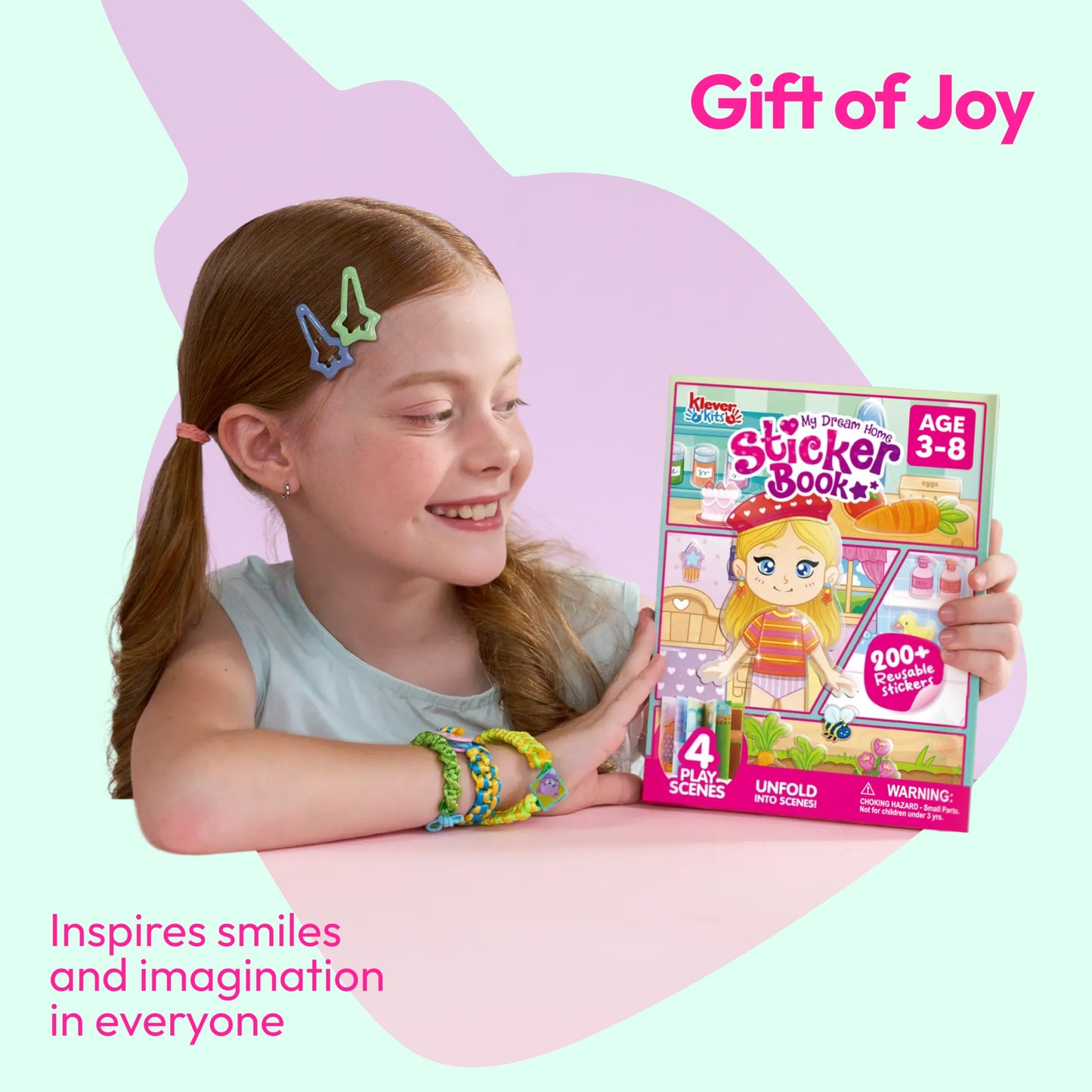 JOVA Klever Kits Reusable Sticker Book for Kids, My Dream Home 4 Play Scenes with 200+ Washable Stickers Plane Activity for Toddler Aged 3 4 5 6 7 8 Girls and Boys Birthday Gift