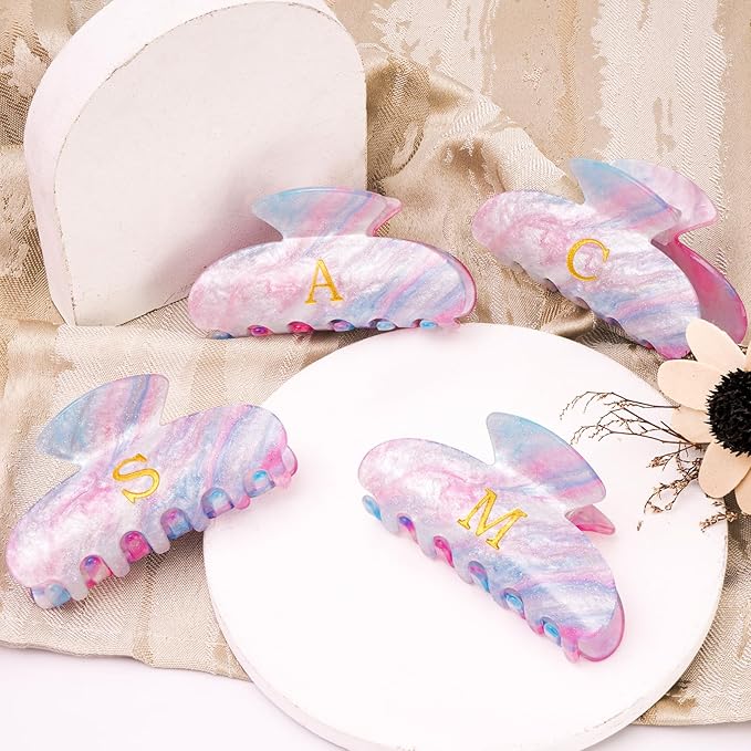 Personalized Cute Hair Clips Initial Claw for Girl Girlfriend Wife Teacher Mom Her 16th 17th 18th Birthday Gifts - Lavender,H