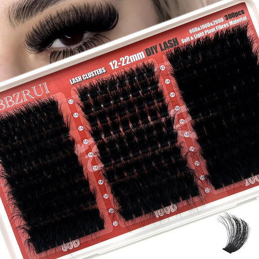 FUBBZRUI Lash Clusters D Curl 12-22mm Dramatic Long Individual Lashes Mega Volume Thick Eyelash Clusters DIY 80D 100D 200D
