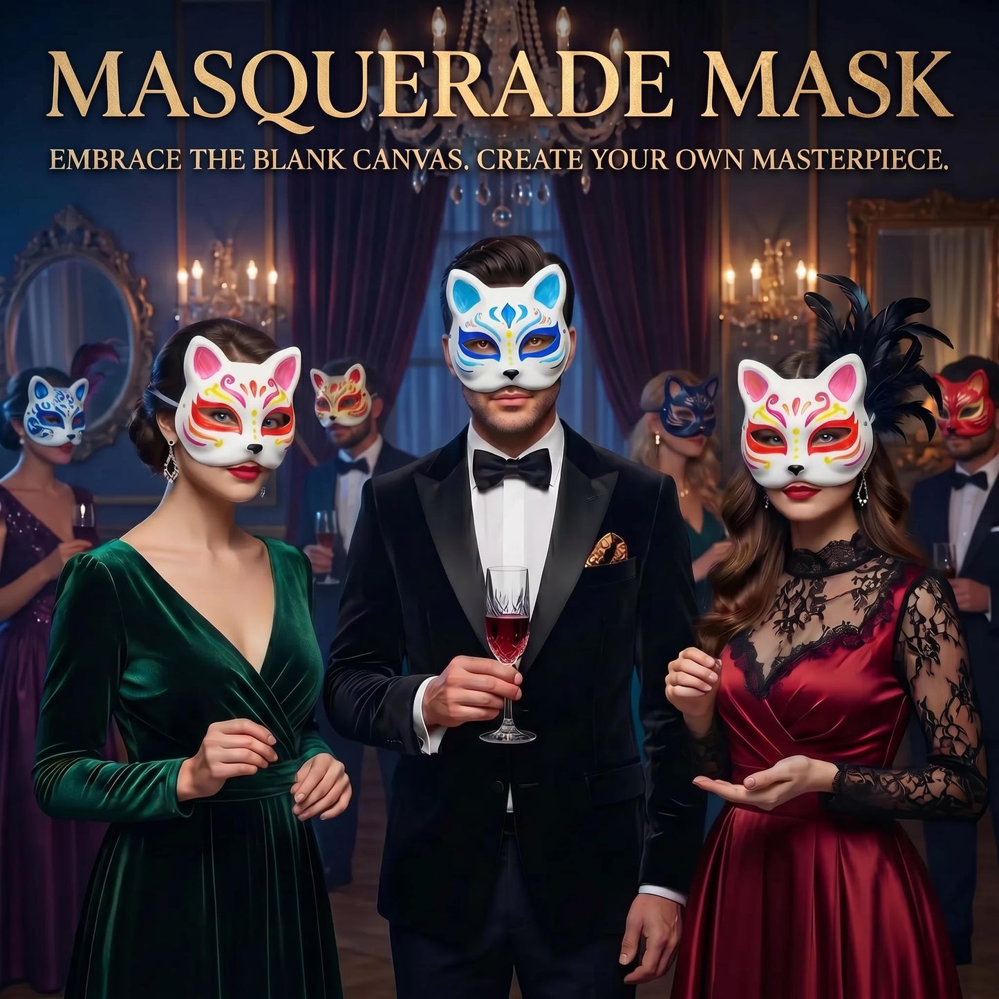 Vectronix 10 Pcs Cat Mask White Therian Mask Base for Crafts Diy Painting, Paper Cat Masks with Elastic Band for Kids Adults Halloween Costume Cosplay Masquerade Party Favors