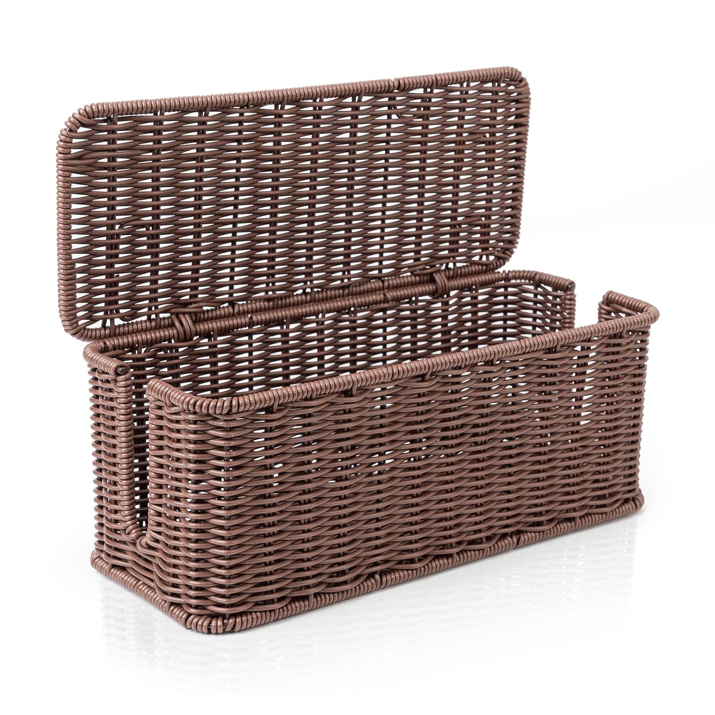 Cable Management Box, Handmade Rattan Cable Organizer, 2 Open Slots Cords Hider Box, Under Desk Cord Organizer for Computer Router USB Hub & Power Strip, Patent Pending, 13" x 5.1" x 5.1", Natural
