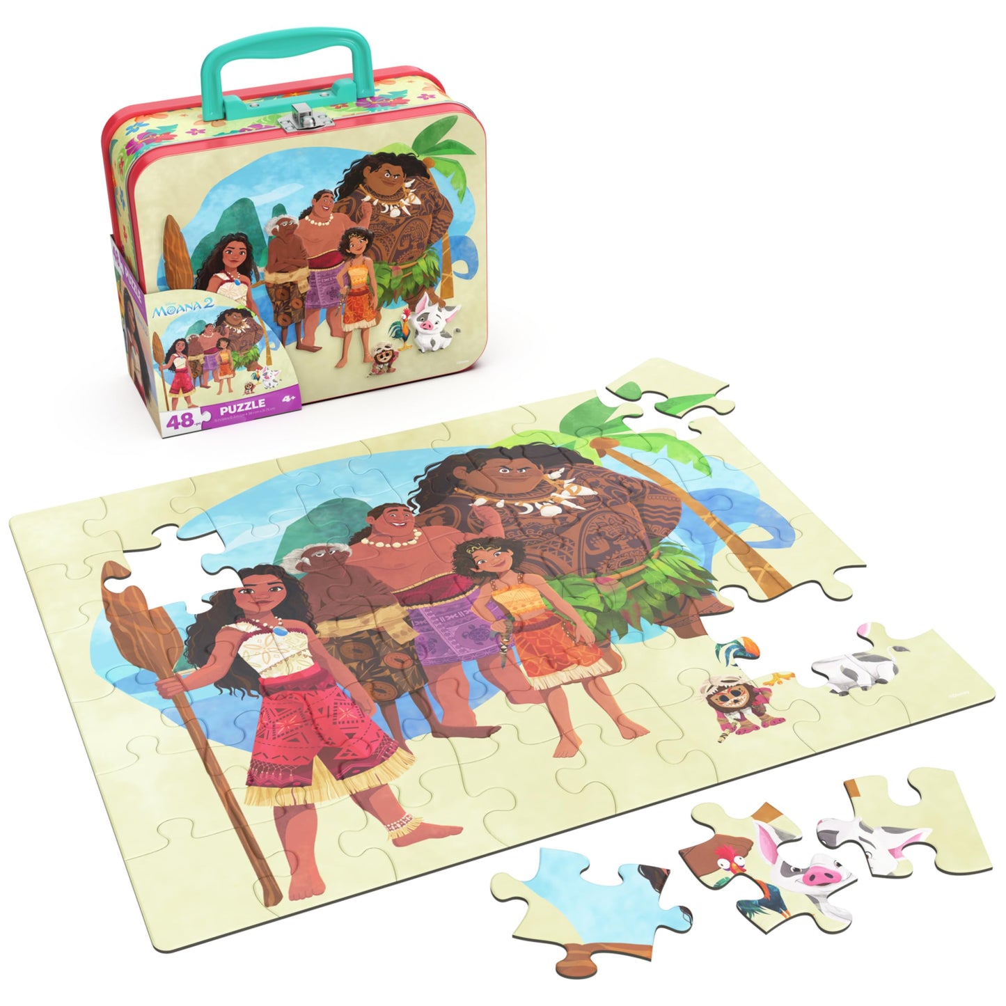 Spin Master Games, Disney’s Moana 2 Puzzle in Reusable Lunchbox Storage Tin, 48 Pieces, Disney Puzzle, Kids Toys for Girls & Boys, for Ages 4 & Up