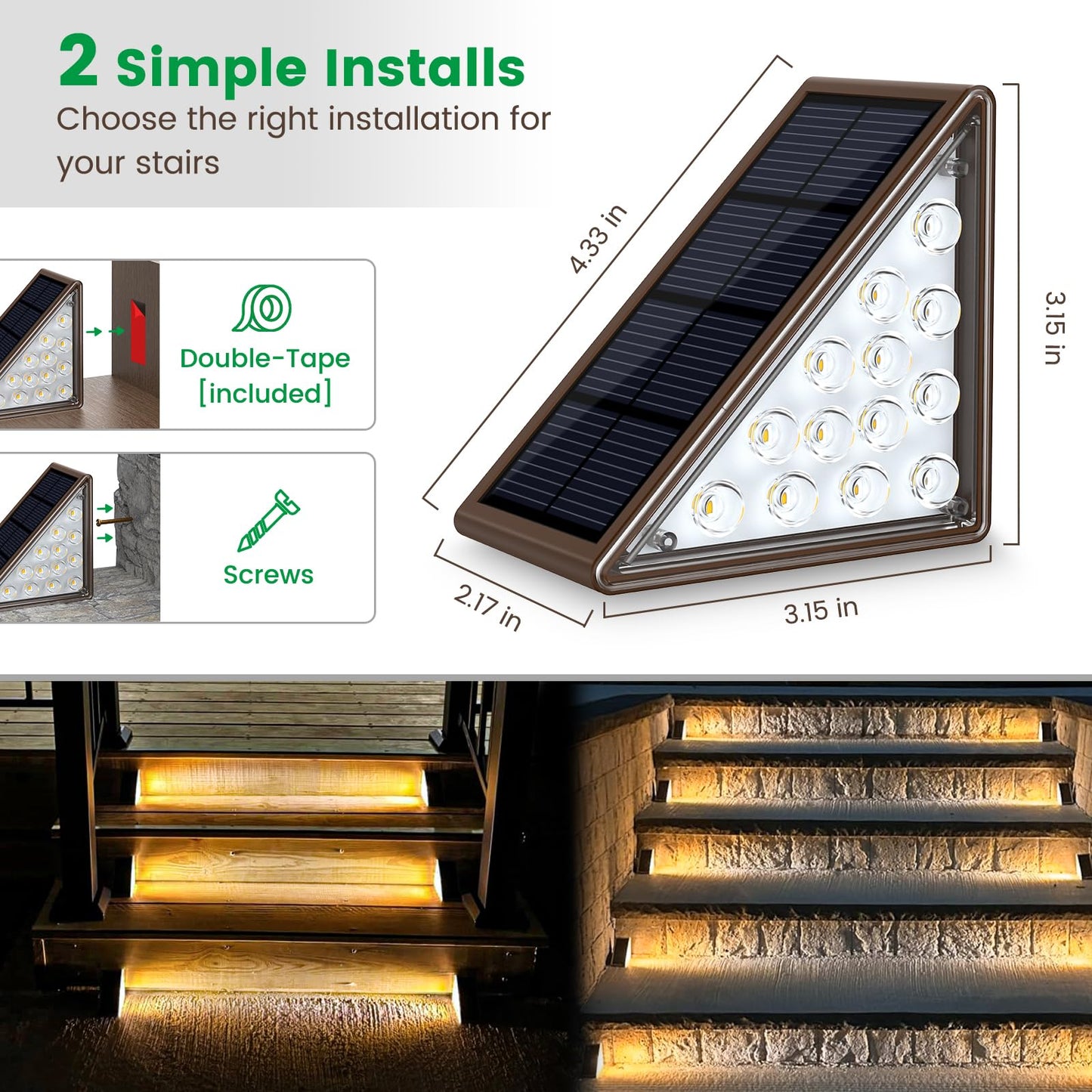 JOFIOS Solar Step Lights for Outside, 12pack Solar Stair Lights Outdoor Waterproof IP67, Deck Step Lights, Outdoor Light Decor for Staircase, Patio, Front Step, Pathway, Front Porch(Warm Brown)