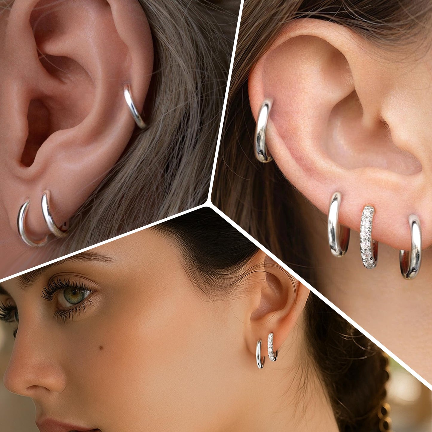 12mm Huggie Hoop Earrings Set for Women Men Trendy - Silver Plated Stack Cartilage Earring Multiple Piercing Lightweight Mini Thin Cute Dainty Clip On Jewelry Gifts for Women