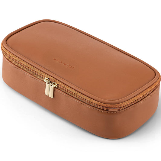VLANDO Travel Makeup Bag,Small Travel Make up Cosmetic Bag,PU Leather Makeup Organizer Bag