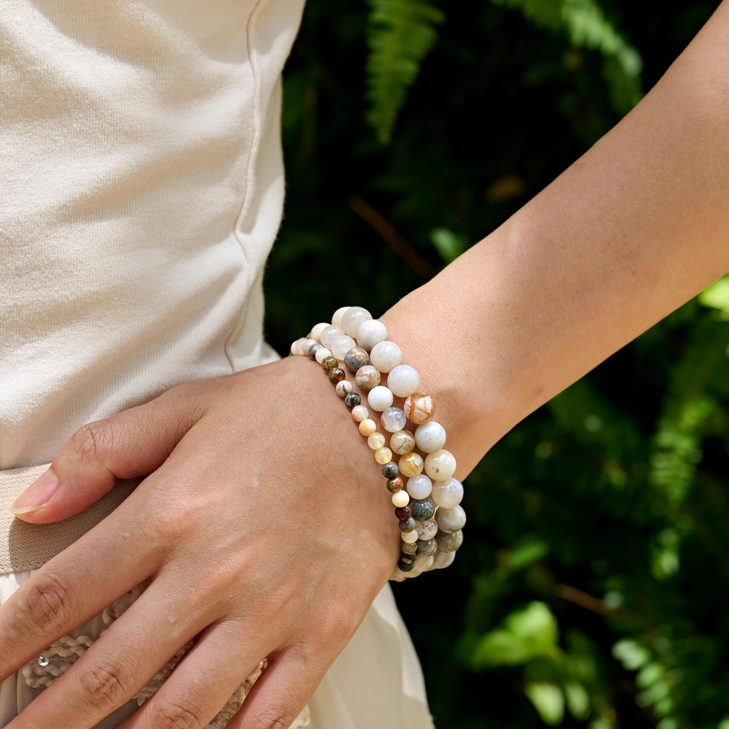 Bamboo Leaf Agate-Steady Growth-8mm Beaded Bracelets for Women Handmade Semi Precious Natural Stone Stretch Elastic Jewelry Yoga Protection Gifts