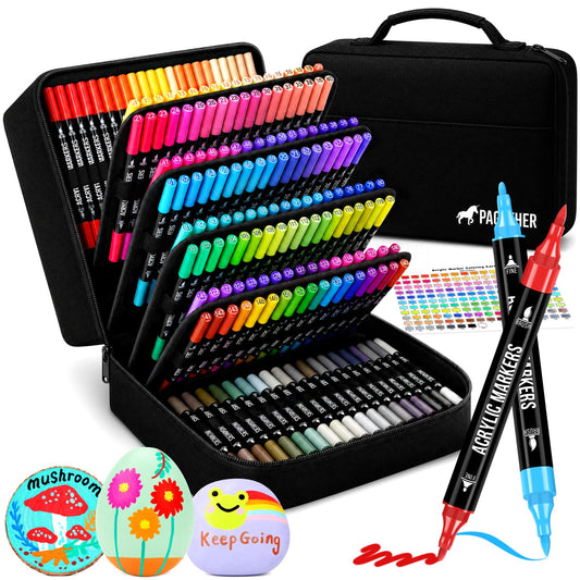168 Colors Acrylic Paint Markers, Dual Tip Fine and Brush Tips Pens Contain 24 Metallic Color for Stone, Wood, Calligraphy, Canvas, Ceramic, Metal, Glass, Rock Painting, DIY Crafts Art Supplies Kit