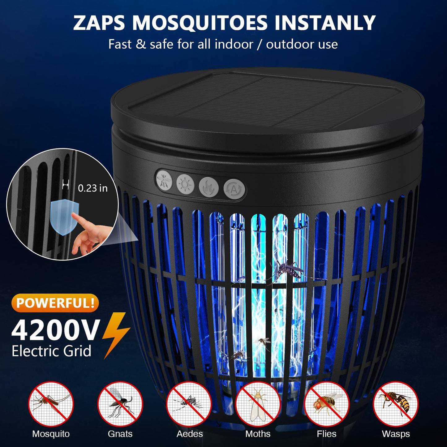 Solar Bug Zapper Outdoor, Jinyeda 4200V Mosquito Zapper with RGB Projector & Flame Lights, Cordless Mosquito Killer, USB Rechargeable Fly Insect Trap Waterproof Lighting Decor for Patio, Garden, Yard