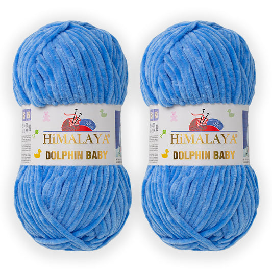 2 Skein/Pack Himalaya Dolphin Baby Chenille Yarn, Each Ball 100 gr (3.5 oz), 120 m (132 Yards), 100% Polyester, Super Bulky Baby Blanket Velvet Amigurumi Yarn, 80327 - Blue
