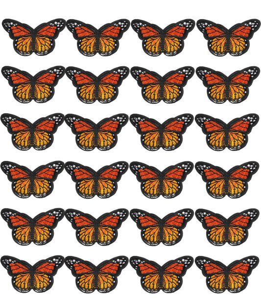 24pcs Cute Butterfly Iron on Patches Moth Embroidered Applique Repairing Patches for Hat Jean Jacket Dress Bag Shoe Decoration (Orange)