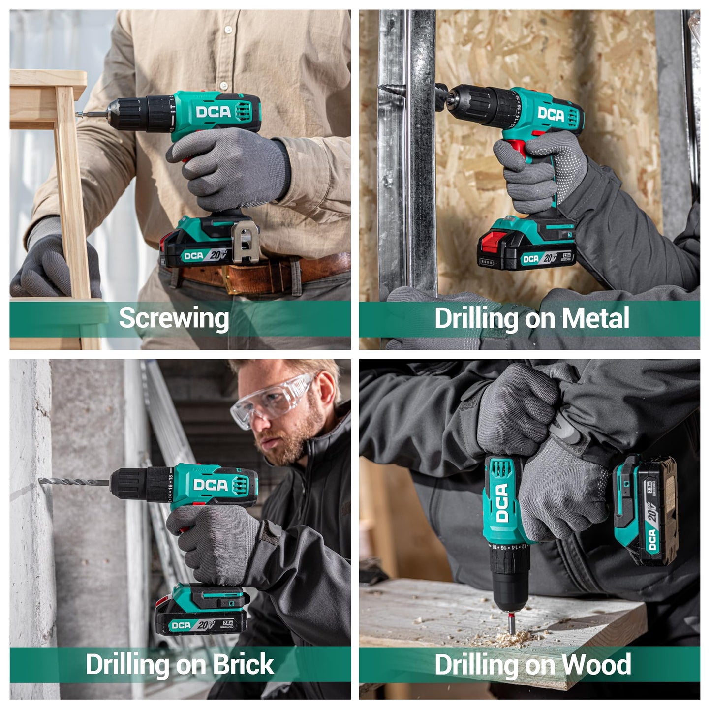 DCA 20V Cordless Hammer Drill Set, 354 In-lb Torque, 1/2" Keyless Chuck, 22500 IPM, 2 Variable Speeds, 18+1+1 Position, Power Impact drill with 14 Drill/Driver Bits for Brick, Metal, Wood ADJZ2035i13