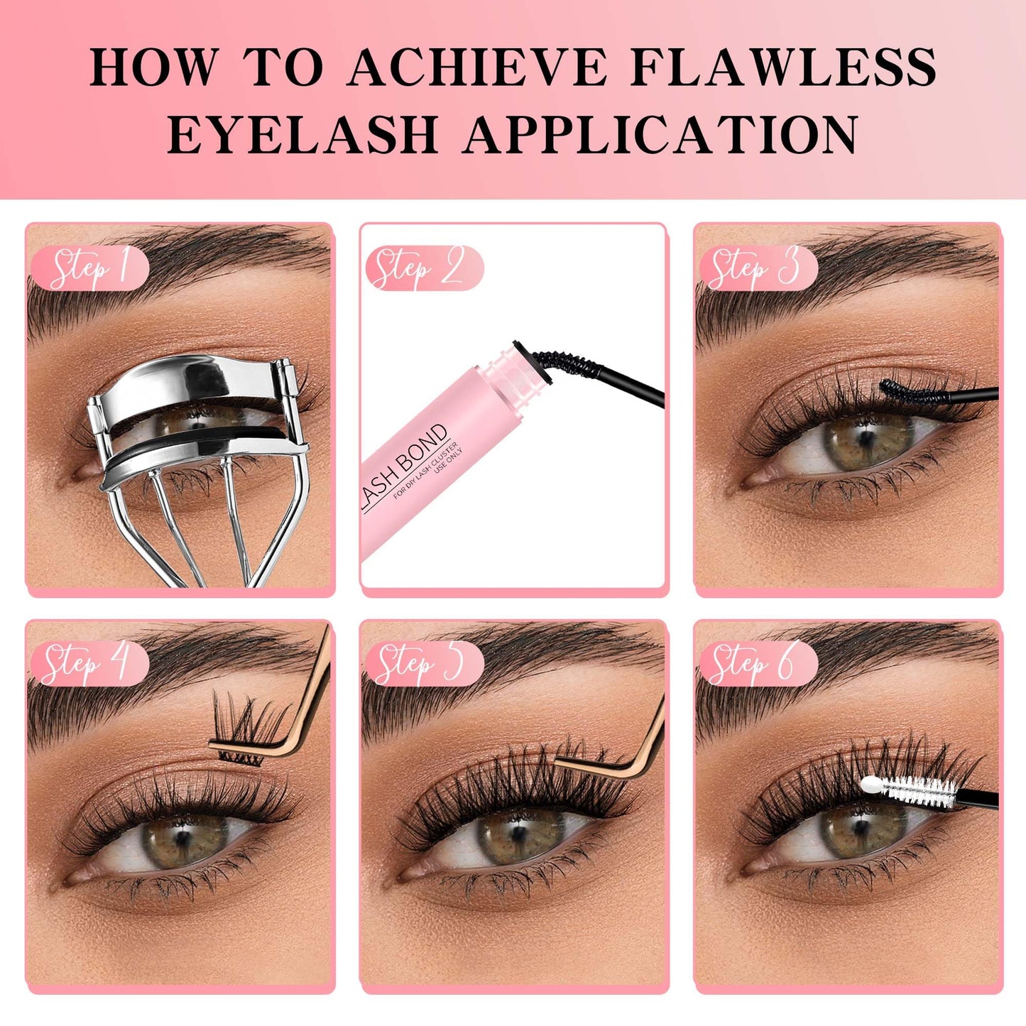 VEYESBEAUTY Lash Bond and Seal Waterproof 2 in 1 Cluster Lash Glue for Eyelash Extensions Long Lasting Strong Hold Individual Eyelash Glue for Self-Application at Home 5ml+5ml