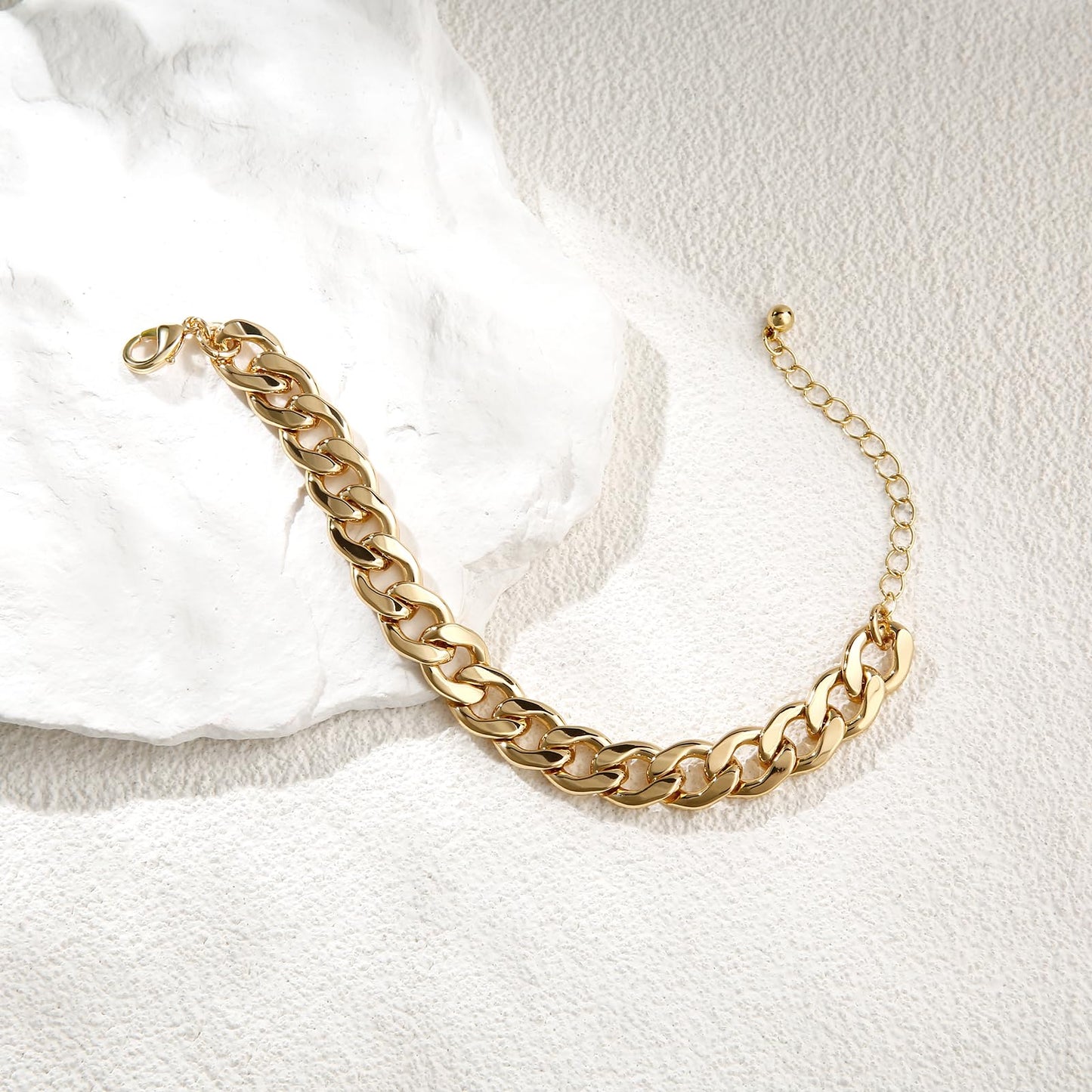 LANE WOODS Chunky Gold Bracelet for Women 14k Gold Plated Diamond-Cut Cuban Chain Link Bracelet for Men Classic Jewelry