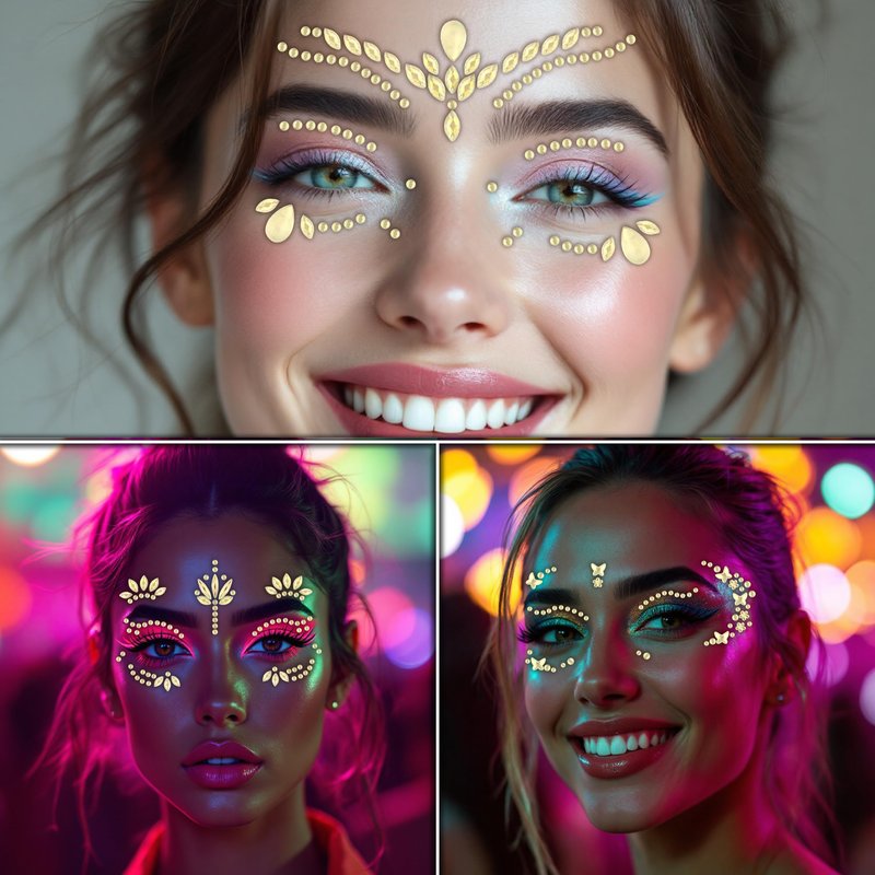 3 PCS Face Gems – Face Jewels - Self-Adhesive Rhinestone Face Jewels for Makeup, Party & Rave Looks - Eye Gems, Face Glitter, Self- Adhesive Festival Gems Festival, Glitter Tattoo, Face Gems