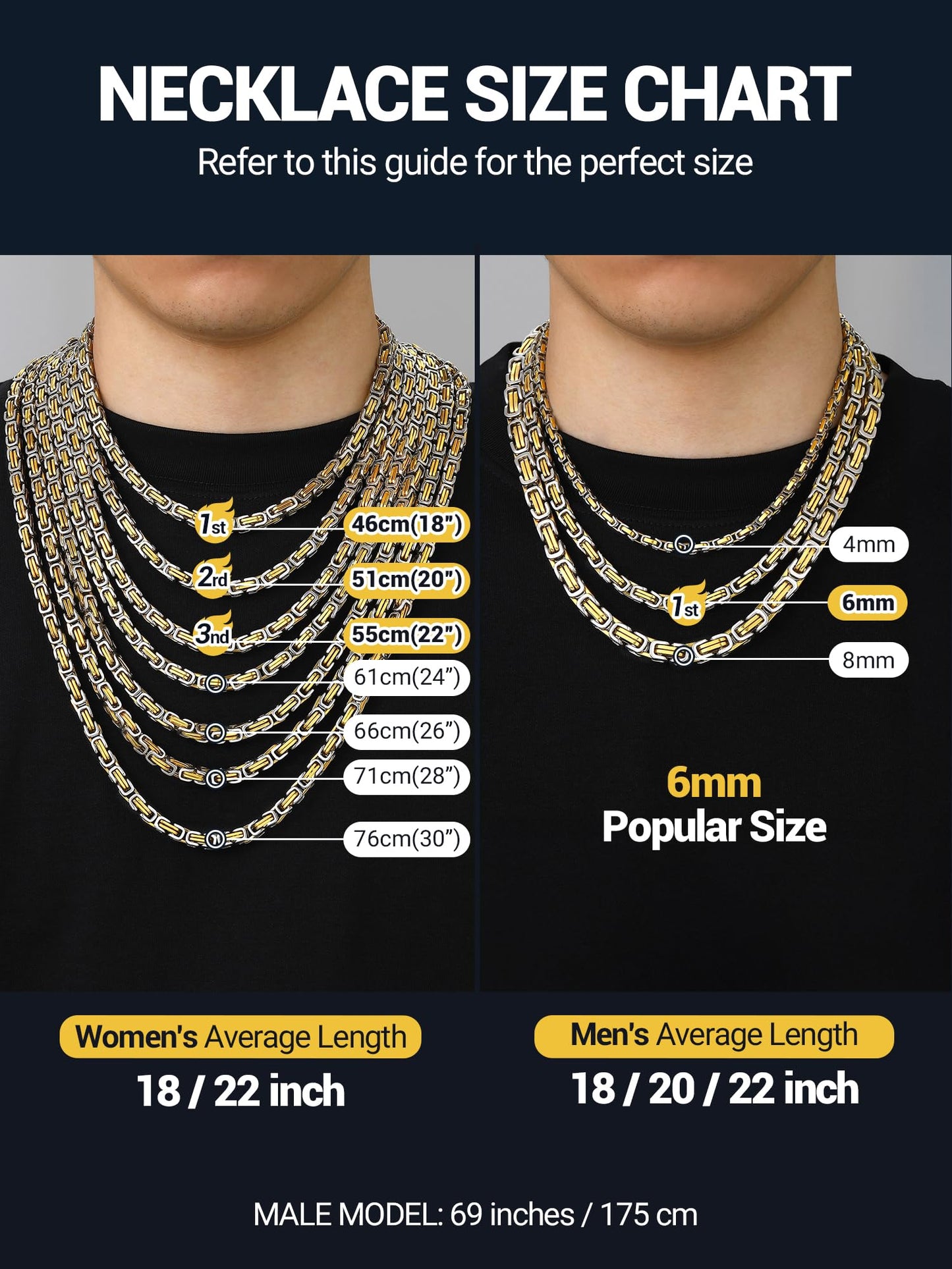 PROSTEEL Byzantine Chain Necklace For Men 24 Inch Stainless Steel Necklace Jewelry