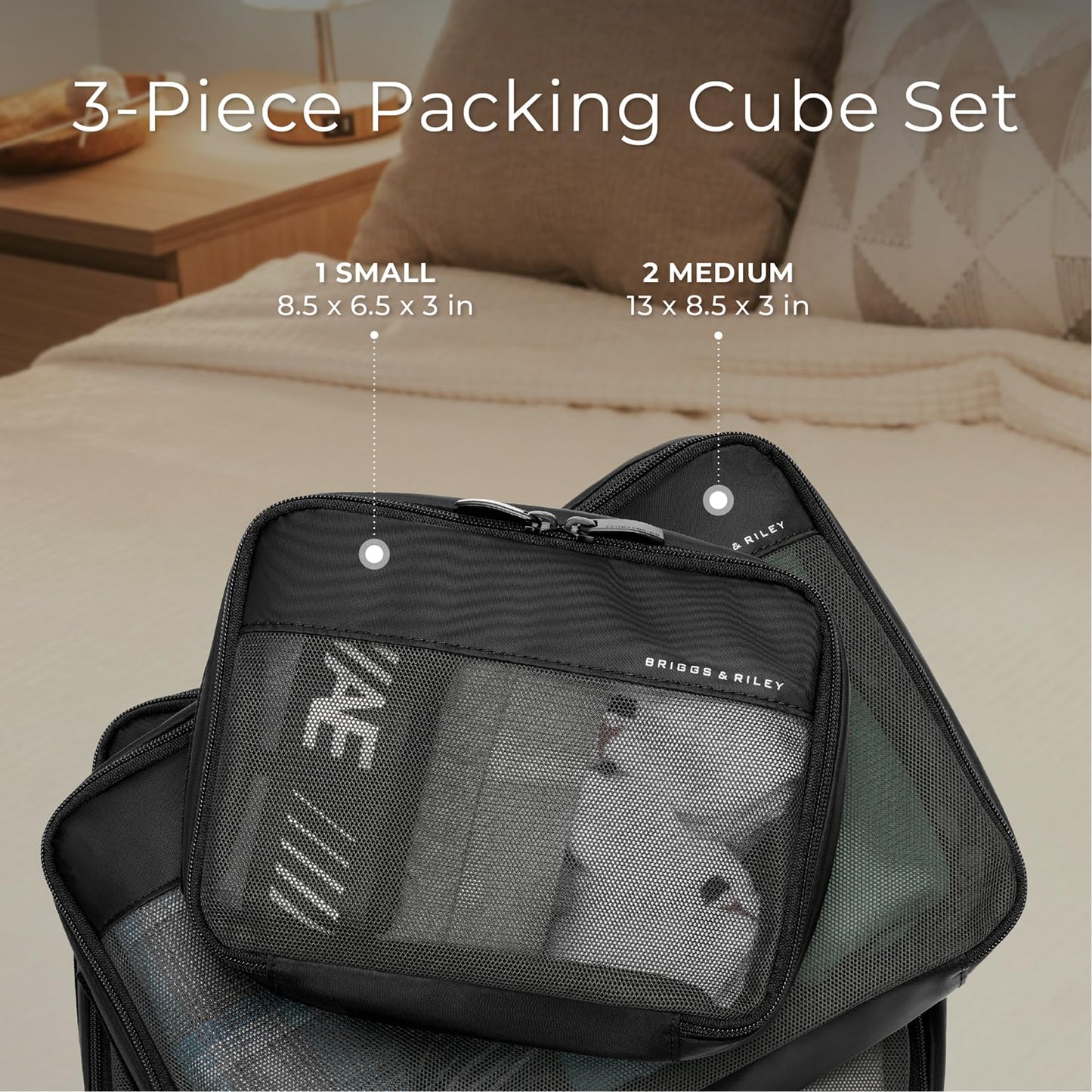 Briggs & Riley Compression Packing Cube Sets for Carry On & Checked Luggage - Bag Organizers for Suitcases, Travel Essentials for Women & Men, Pack Accessories for Vacation - 6-Piece, Black