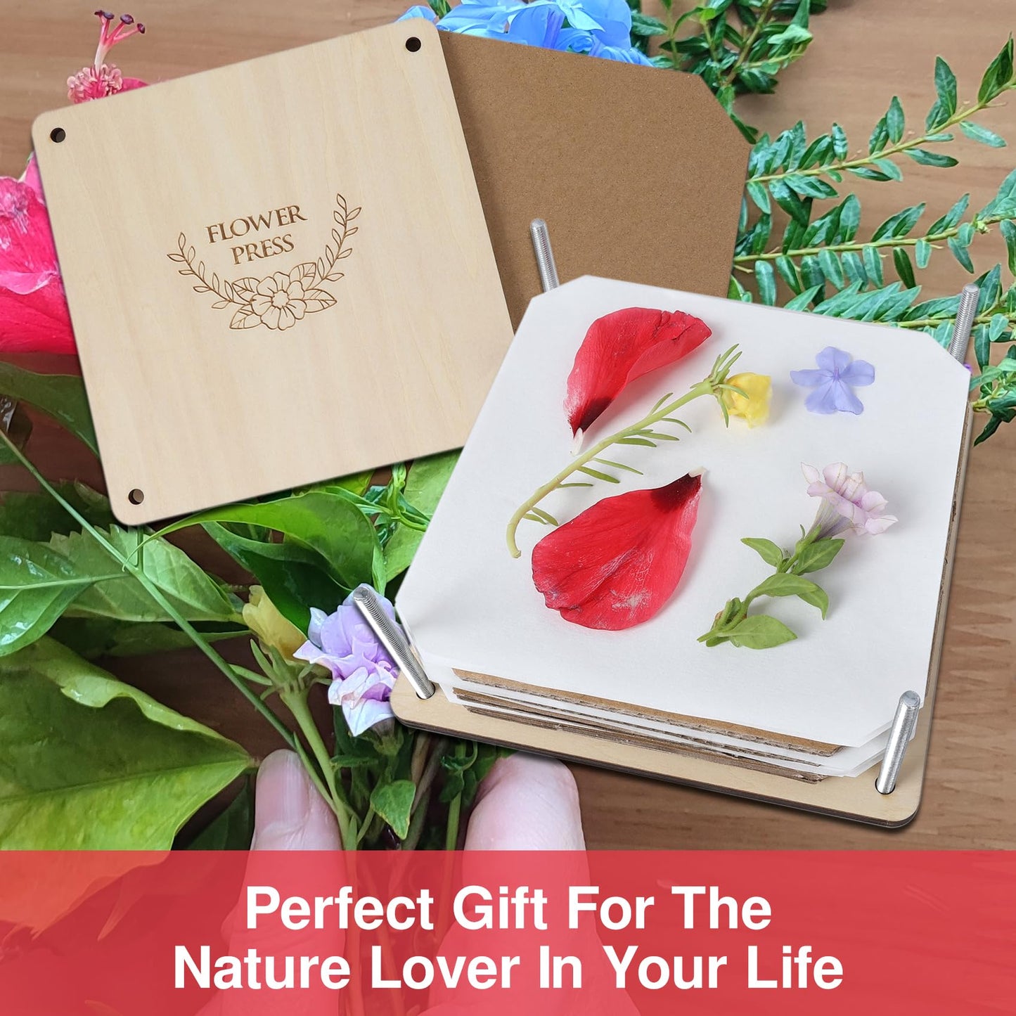 GOTHINK Flower Press Kit - 6 Layers 6 x 6 Inches, Easy to Use, DIY Dried and Preserved Flowers and Leaves, Plants Art & Crafts Wooden Flower Pressing Kit for Adults and Kids