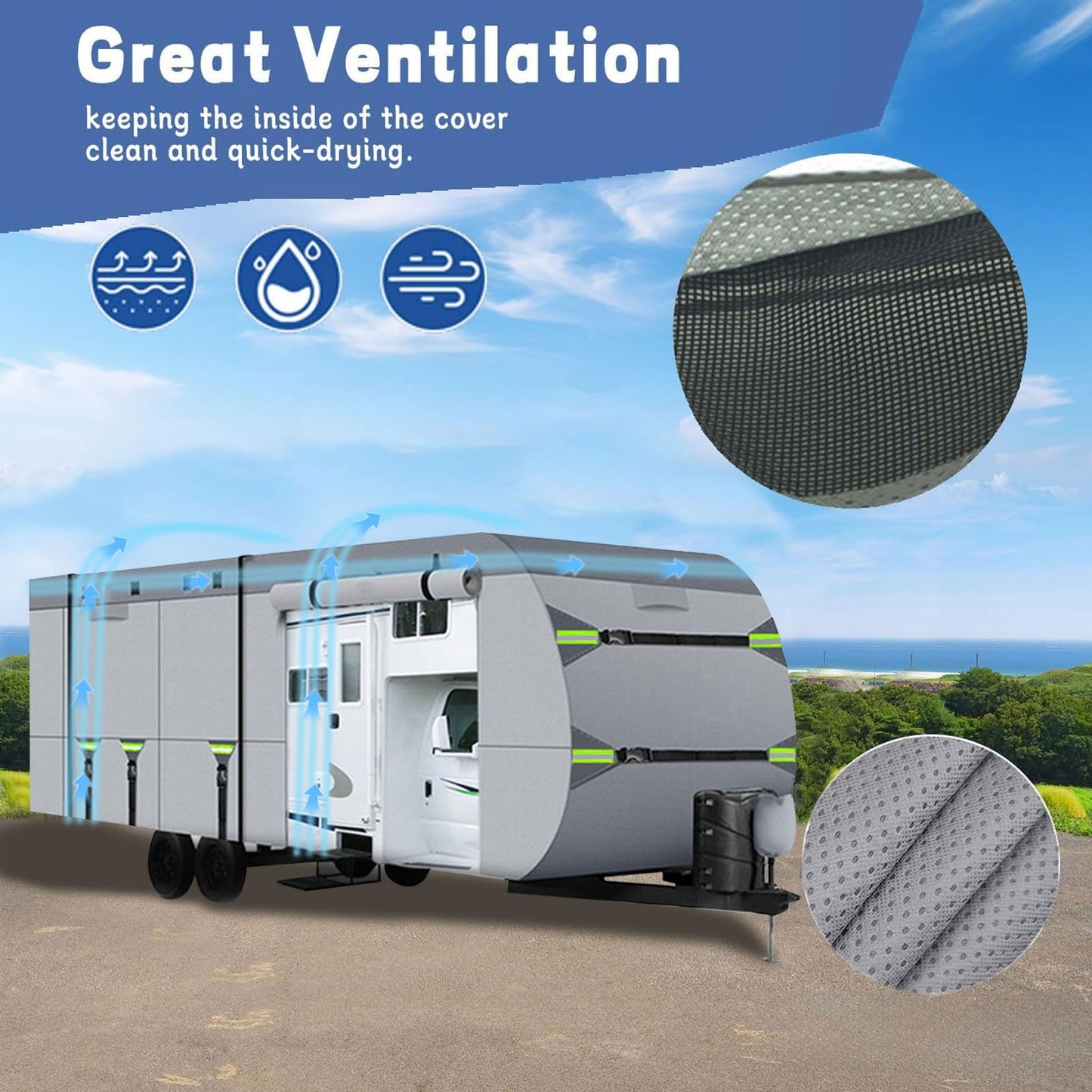 RV Covers Upgraded 8 Layers Top Camper Cover Windproof Travel Trailer RV Cover with Waterproof PU Coating Camper Cover Motorhome Camper Covers (Non-Woven Fabric Fits Travel Trailer 20' to 22')