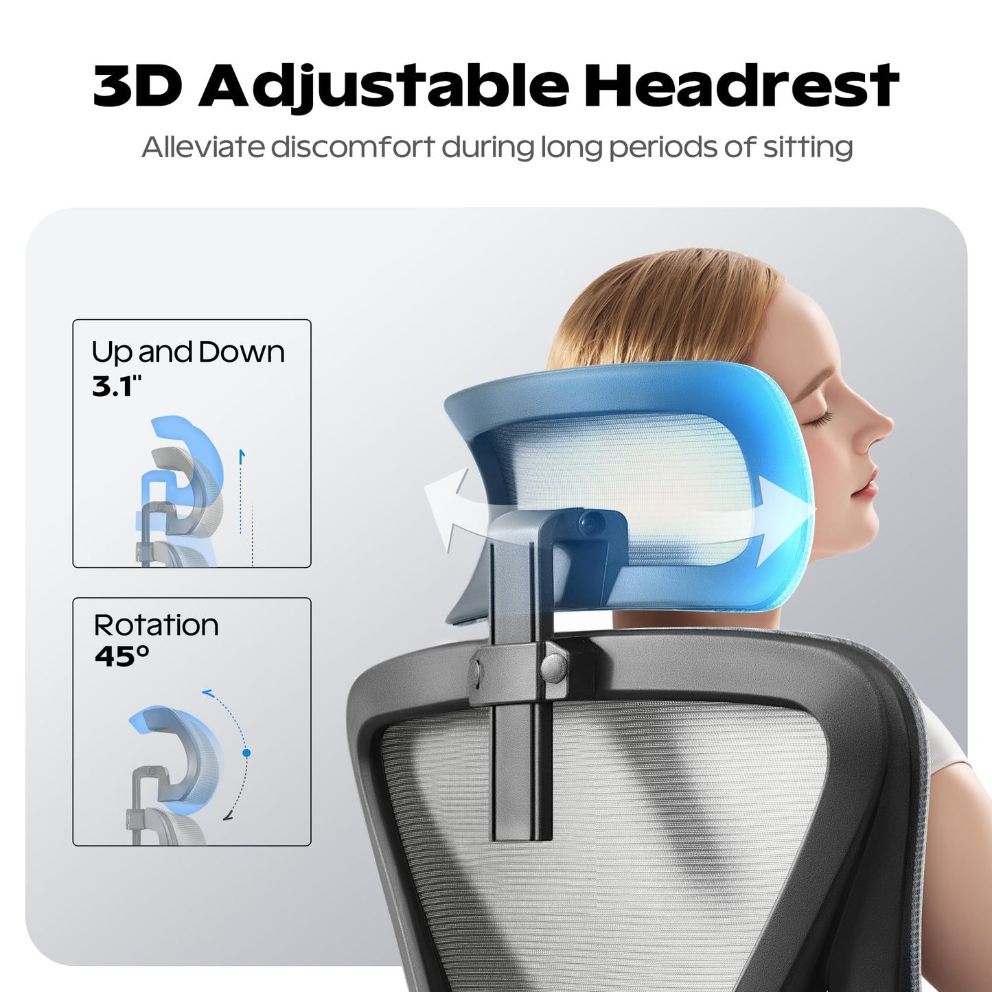 Ergonomic Office Chair, Home Office Desk Chair with Headrest, High Back Mesh Chair with Flip-up Armrests, Comfy Desk Chair with Lumbar Support, Rolling Swivel Task Computer Chair for Home Office