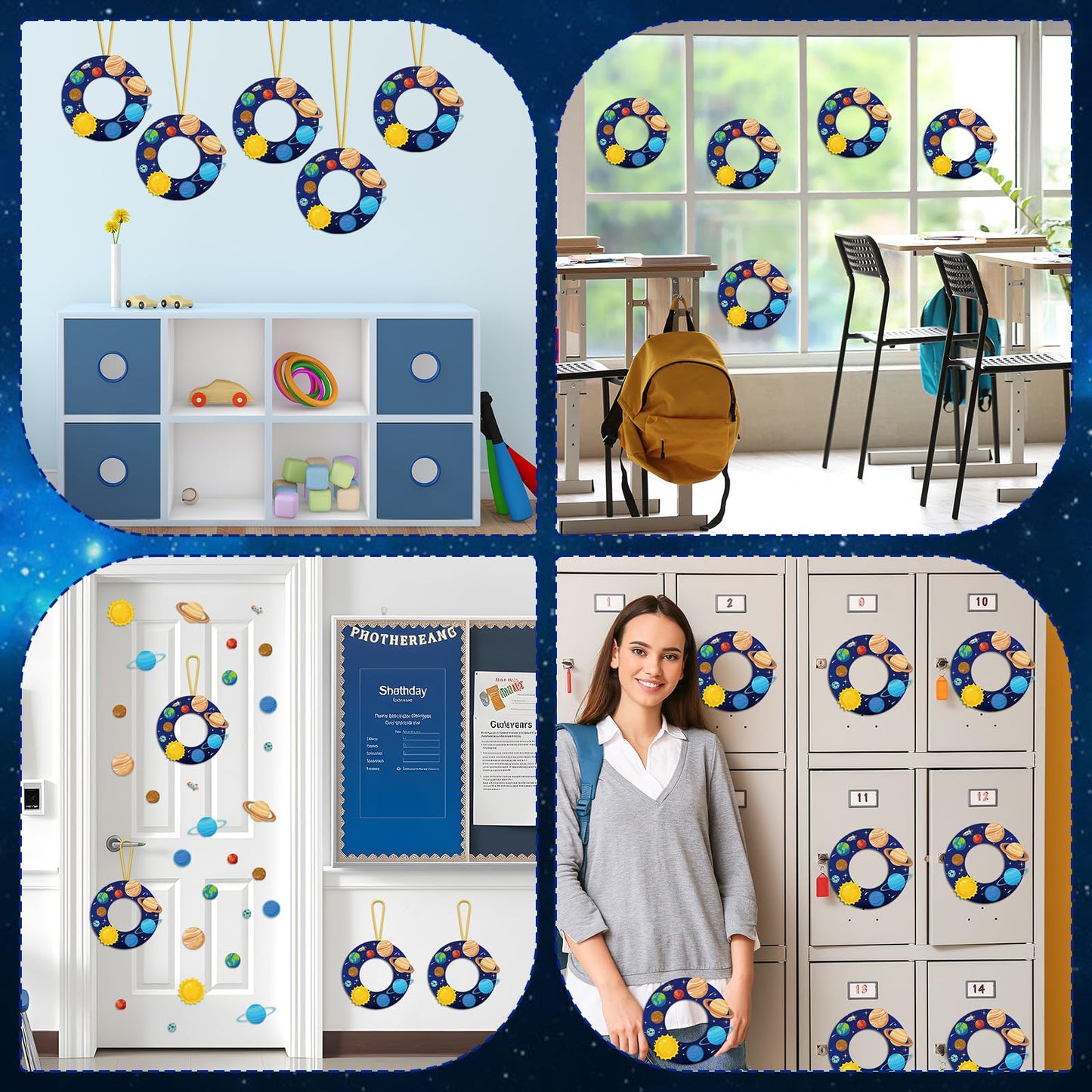 Lonfliness 24 Sets Space Wreath Craft Kits DIY Hanging Decor Solar System Paper Wreath Craft Ornament with Planet Stickers Outer Space Party Supplies for Home School Classroom Activities
